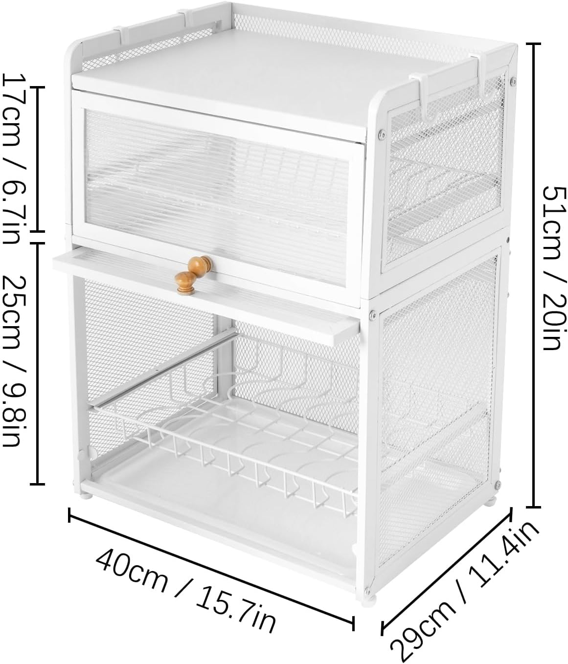 Escurridor de platos, armario de almacenamiento independiente de 3 niveles para encimera, escurridor de platos de cocina con puertas y bandeja de