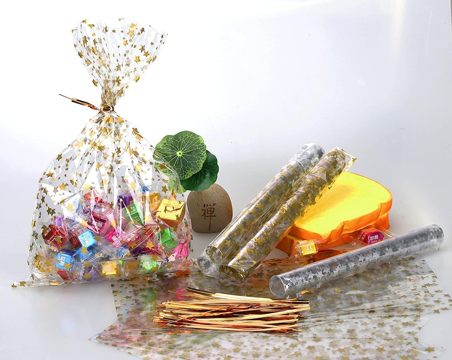 COQOFA 200 bolsas de regalo con estampado de estrellas de 4 x 9 pulgadas, bolsas de celofán para regalo, bolsas de regalo de fiesta, bolsas