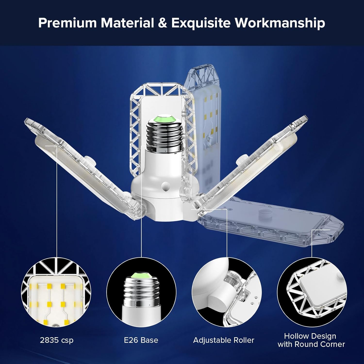 SANSI Luz de techo LED de garaje de 300 W, deformable, 3300 lúmenes, 5000 K, luz diurna blanca brillante, luces LED con 3 paneles ajustables,