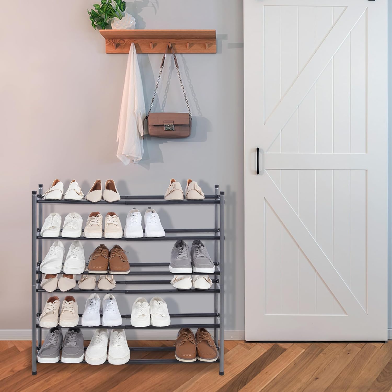 STORAGE MANIAC Zapatero expandible, zapatero apilable para armario, organizador de zapatos pequeño para entrada, zapatero ajustable para garaje,