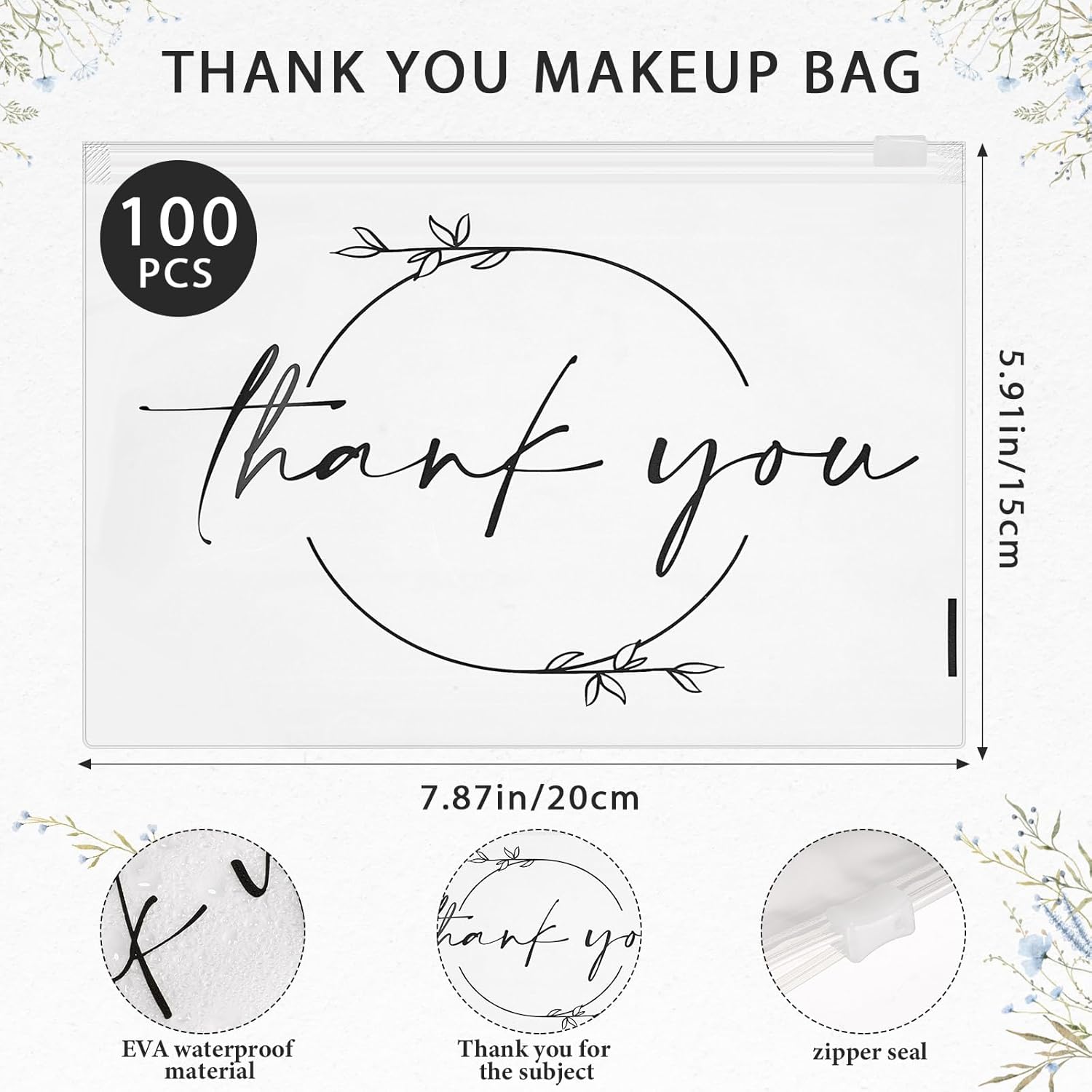 Ireer 100 bolsas de maquillaje de regalo de agradecimiento, bolsas de cosméticos EVA con cremallera, bolsas de agradecimiento, mini bolsa de aseo a