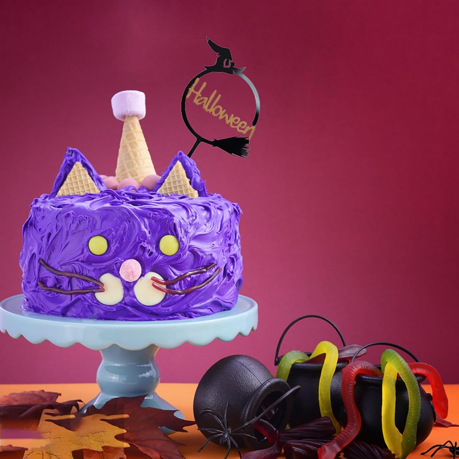 Decoración de pastel de Feliz Halloween, 6 piezas de calabaza murciélago fantasma, letras de truco o trato, suministros de decoración de pastel de