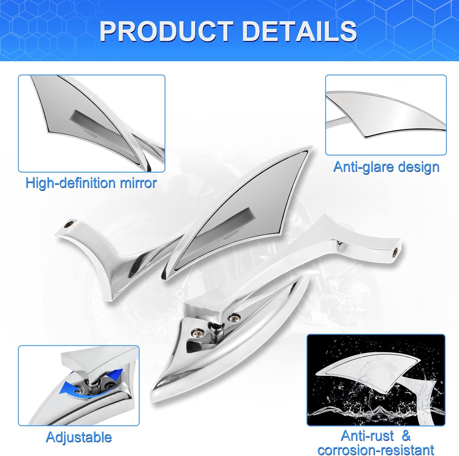 Espejo retrovisor universal de motocicleta de 80.394 in, espejo lateral con adaptador y diseño giratorio ajustable, antioxidante, impermeable, apto
