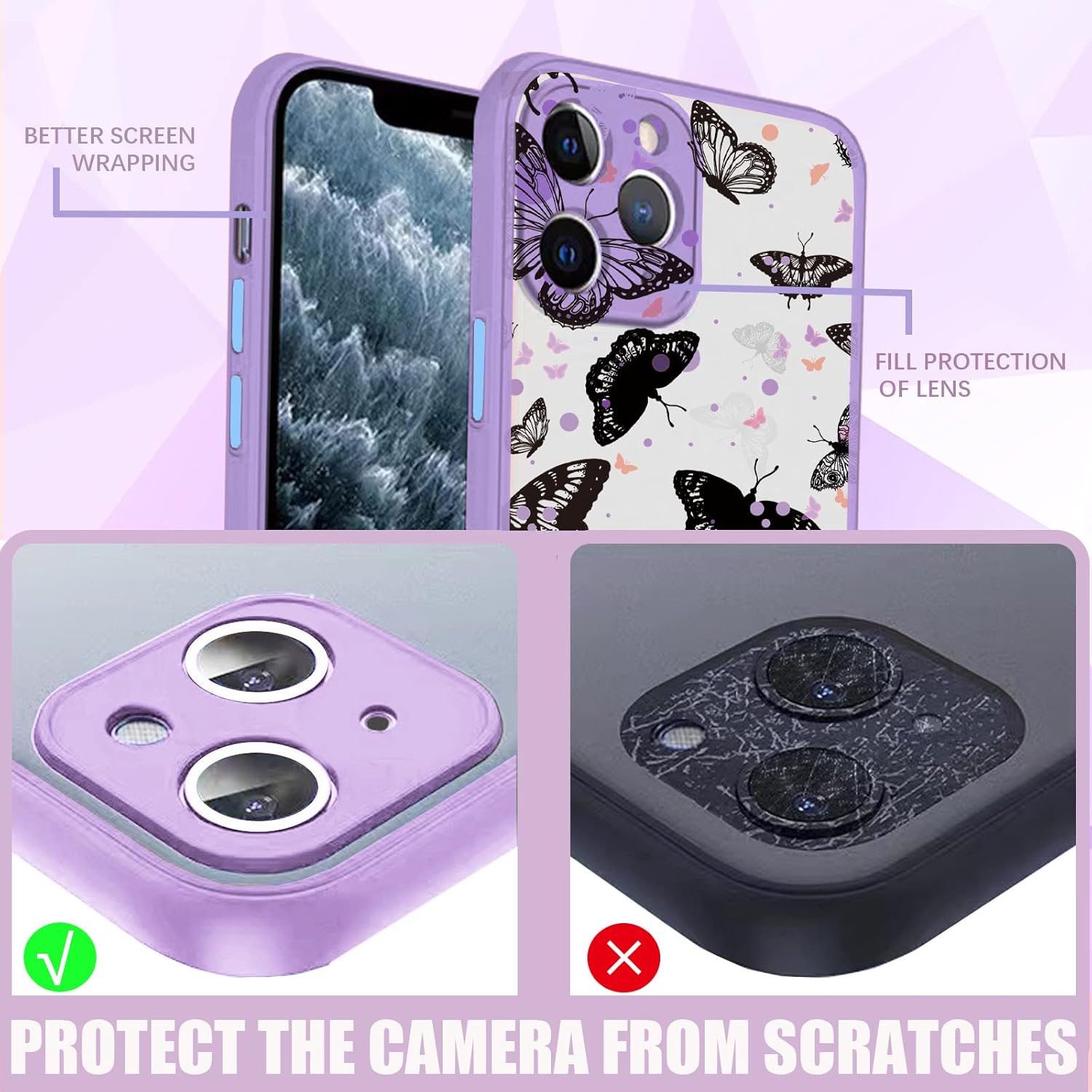 Funda para iPhone 13 Pro Max a la moda, diseño de mariposas negras para mujeres y niñas, estética, a prueba de golpes, cubierta protectora trasera