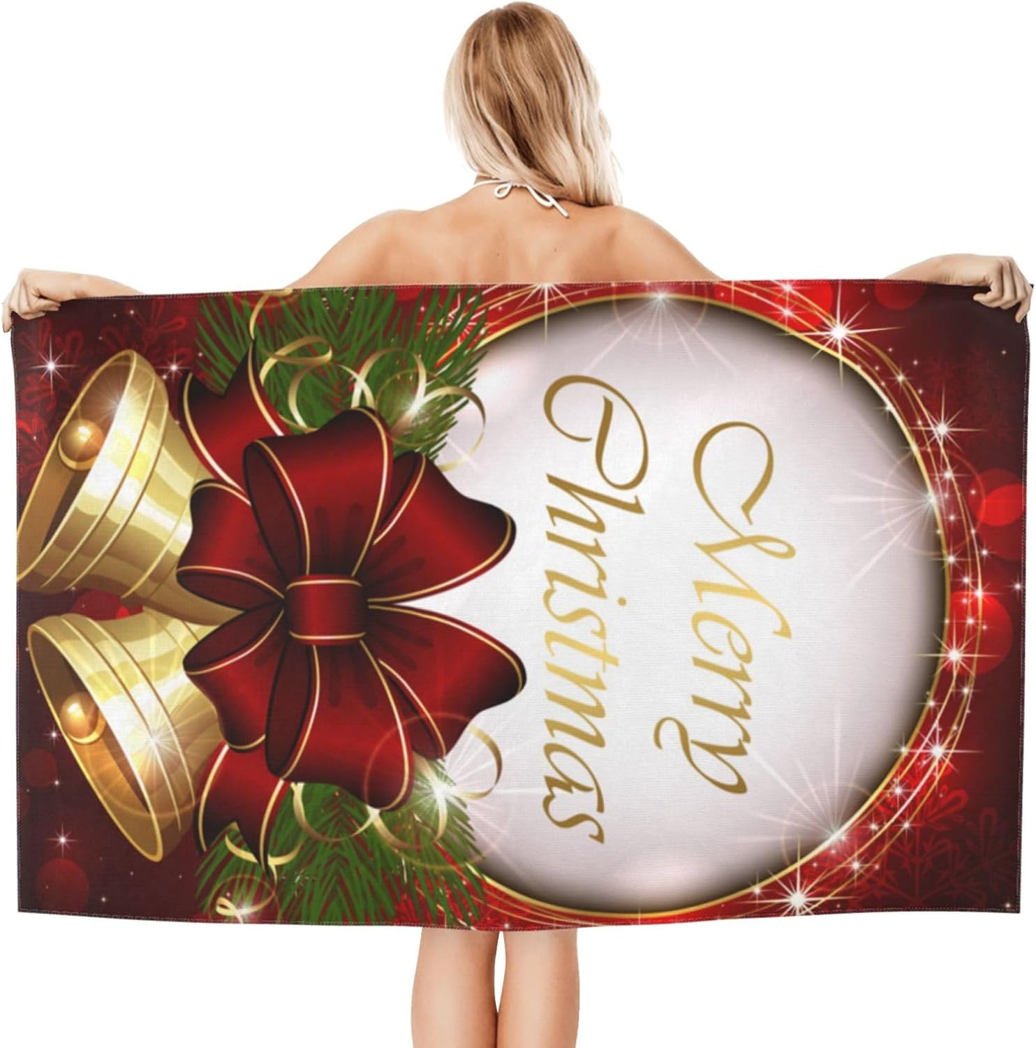 Toalla de baño con diseño de campanilla de Navidad, con copos de nieve, toallas de playa suaves y absorbentes, de secado rápido, calidad de hotel de
