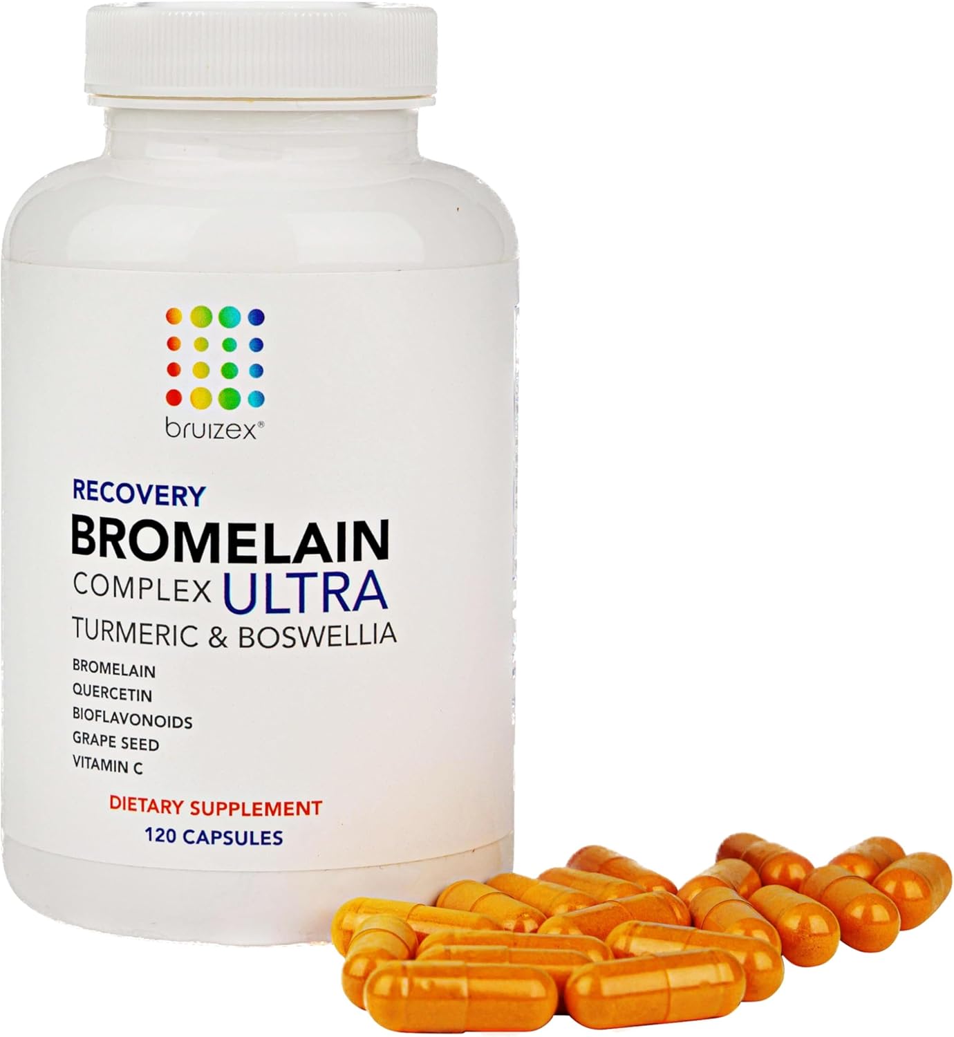 BRUIZEX Suplemento de alivio de moretones ultra bromelina y quercetina, 120 cápsulas  Suplementos de cirugía de piel moretonada, recuperación de