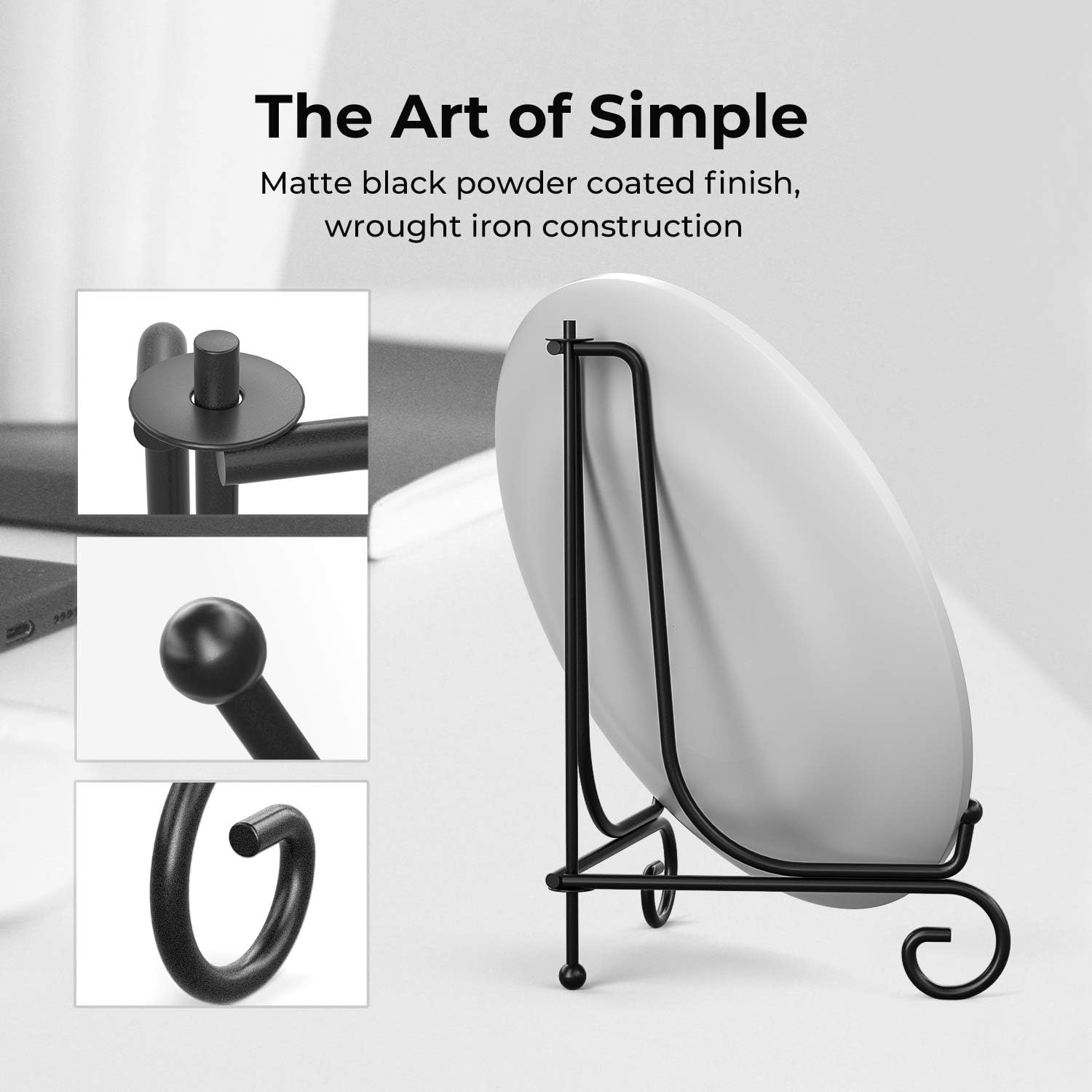 TR-LIFE Paquete de 4 soportes de platos para exhibición, soporte de placa de 10 pulgadas + soporte de caballete de metal para marco de fotos, platos