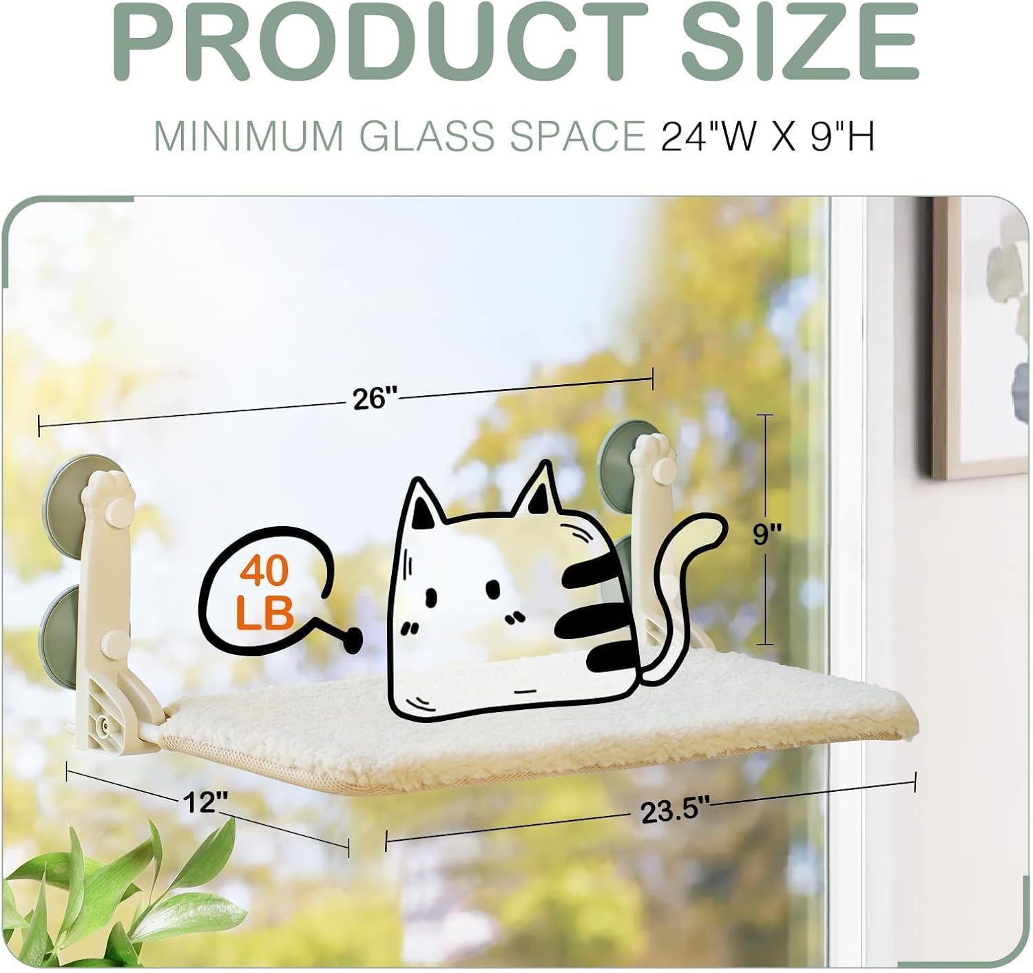 Perca duradera para ventana de gato, asiento de hamaca para gatos en interiores, tapete reversible para uso durante todo el año, cama plegable para