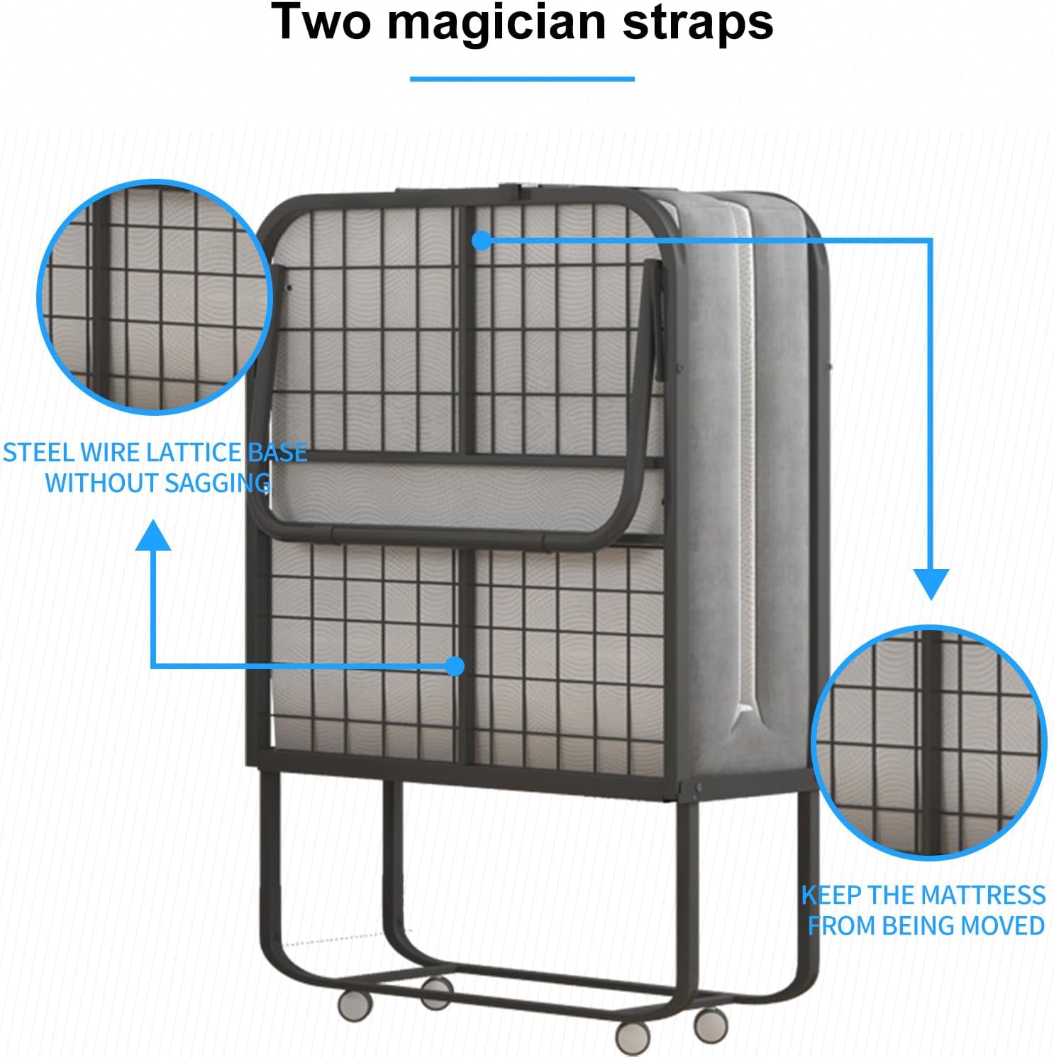 Cama plegable con colchón de 4 pulgadas incluido, cama temporal para invitados y familias, cama plegable que ahorra espacio con rodillos con