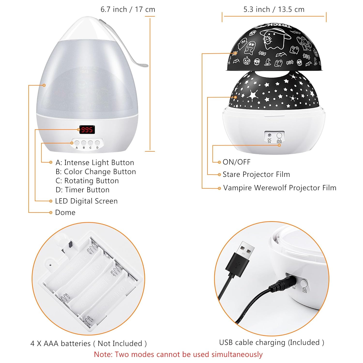Proyector de Halloween con luz nocturna de estrellas para niños con temporizador, fantasmas giratorios y luz nocturna con temática de estrellas para