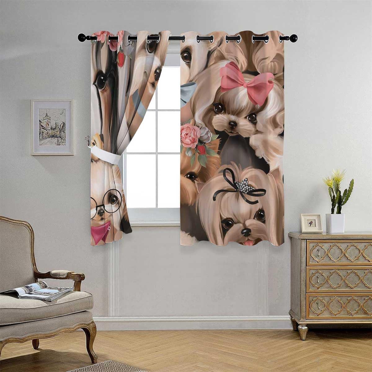 YANFENQI Cortinas para Habitacion Cute Dog Grommet Short Curtain for Doorway Garage Curtain 63Inch Width by 63Inch Length,2 Panels