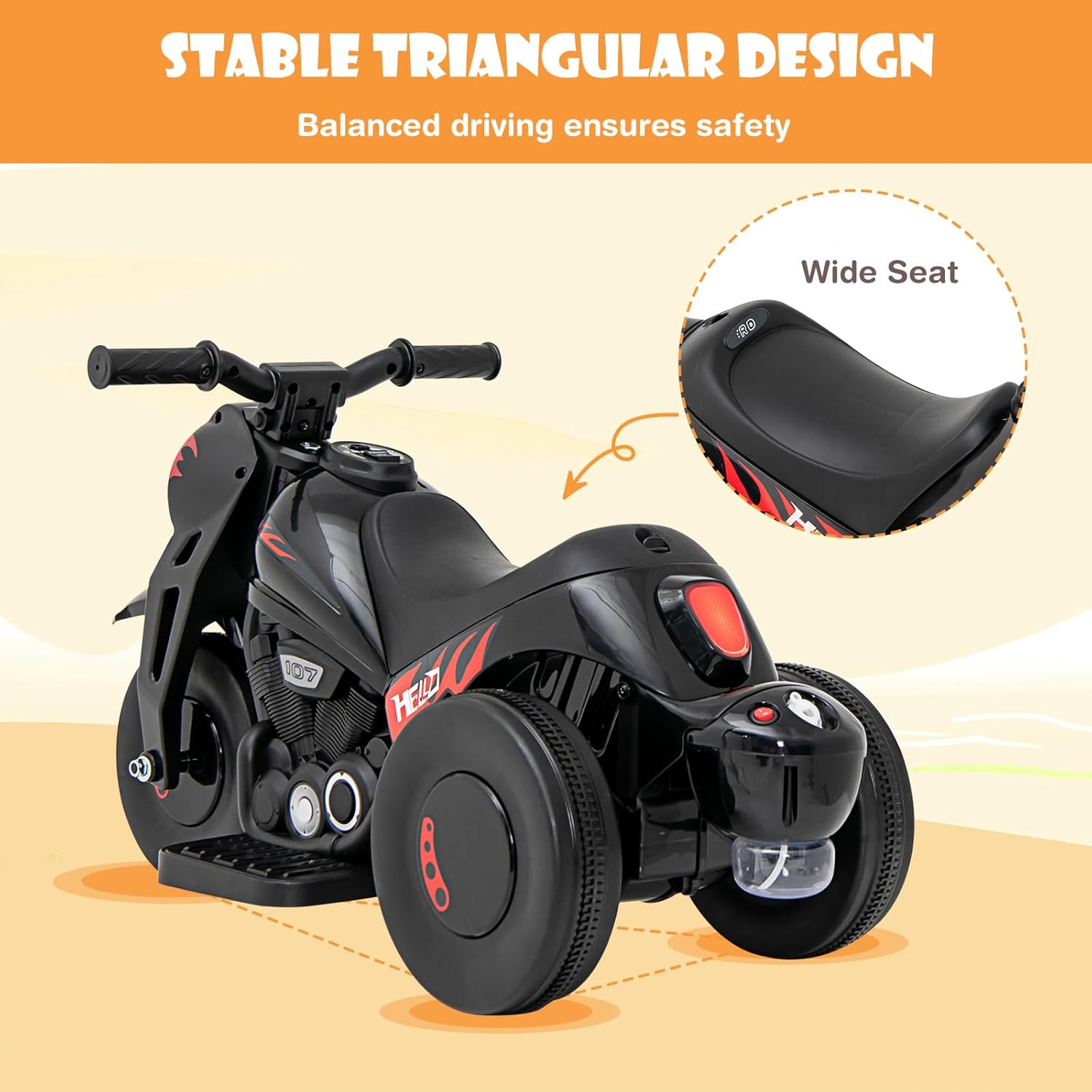 OLAKIDS Motocicleta para niños, automóvil eléctrico de 6 V con función automática de burbujas, pedal de pie, faro, música, 3 ruedas antideslizantes