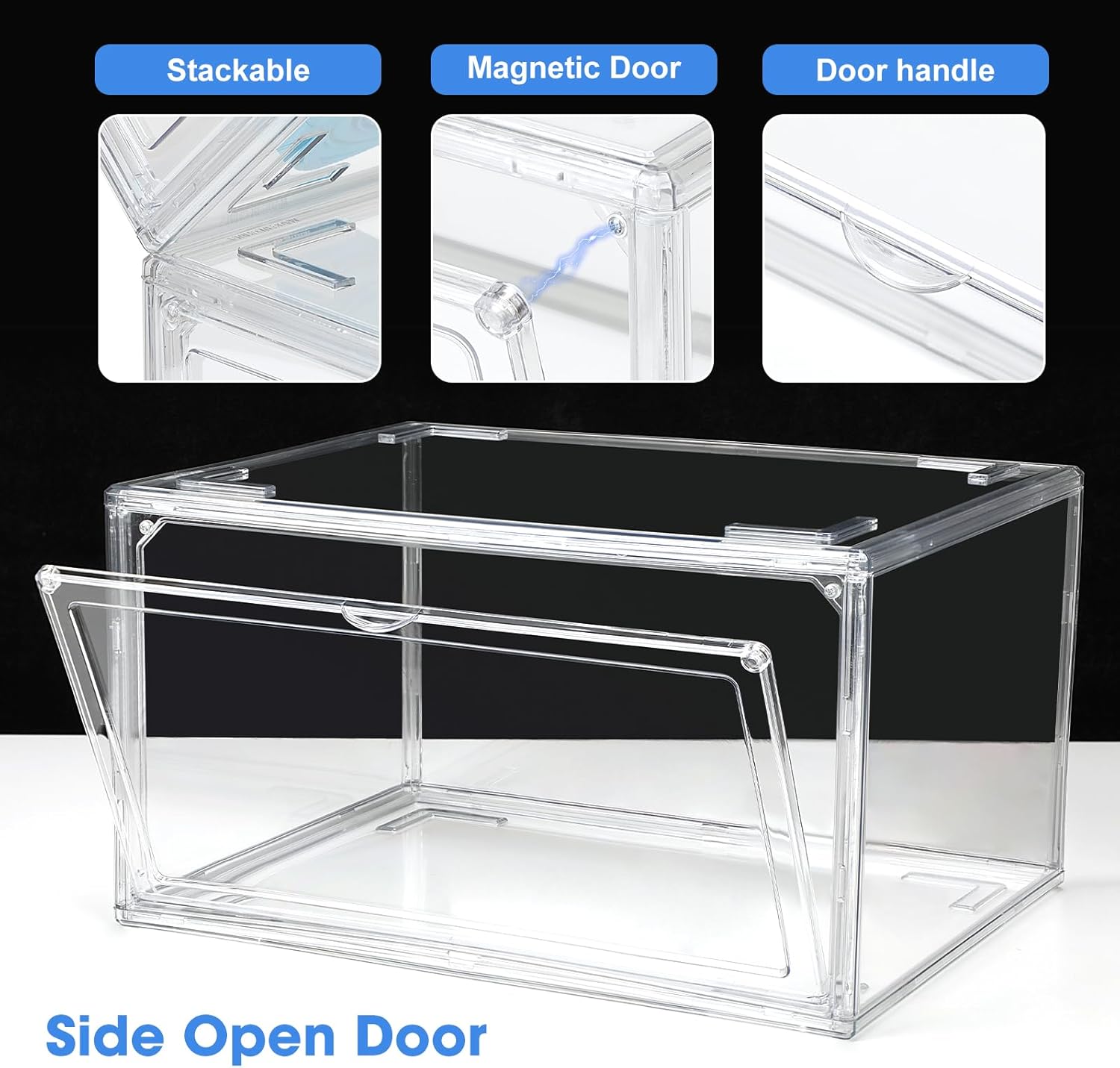 Cajas de zapatos transparentes de acrílico, cajas apilables para zapatos deportivos de alta gama, caja de exhibición 360 totalmente transparente con