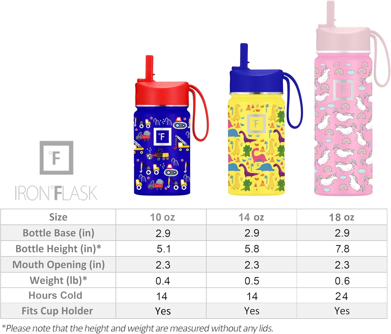 IRON FLASK Botella de agua para niños, tapa con pajilla, 20 calcomanías con nombre, acero inoxidable aislado al vacío, vaso de doble pared, taza de
