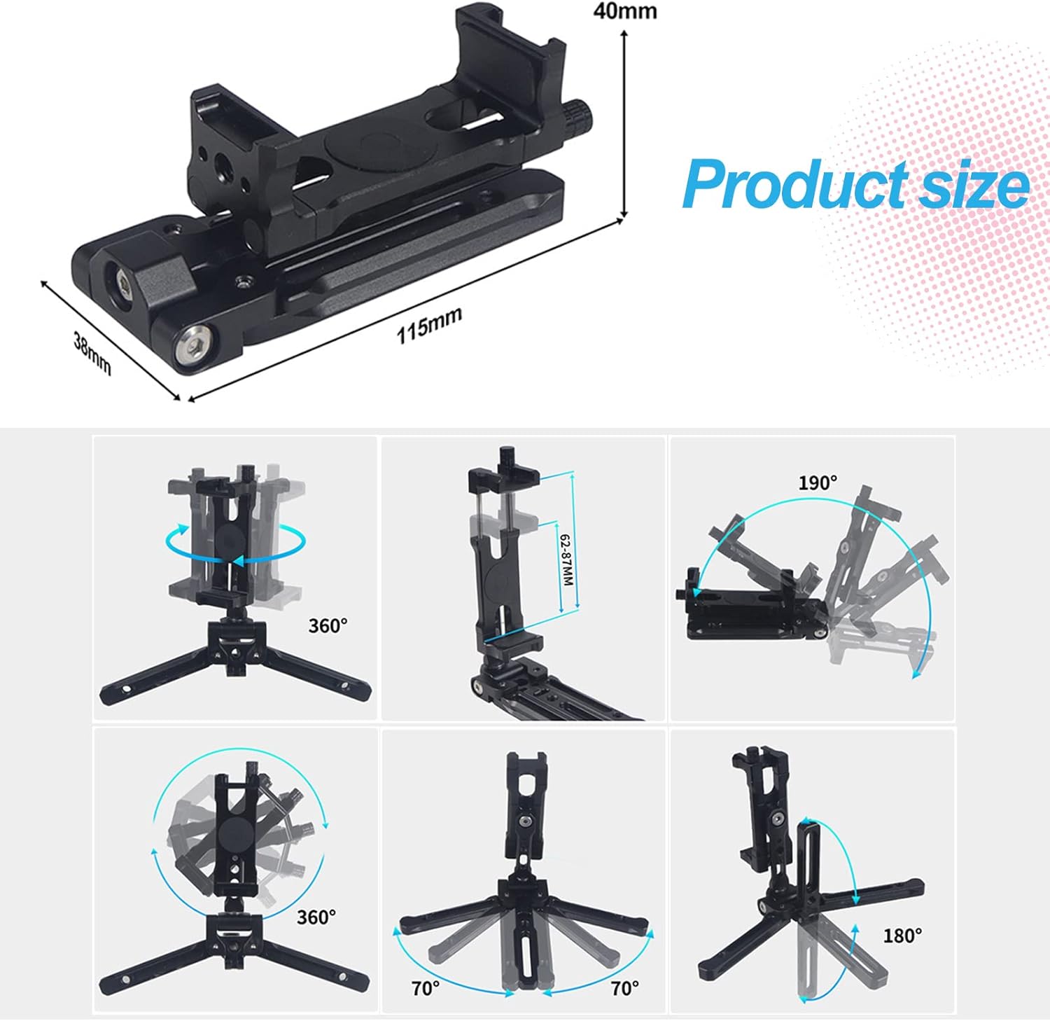 Soporte para trípode de escritorio Soporte de clip para teléfono Adaptador plegable giratorio de 360  para teléfono Cámara SLR Accesorios de