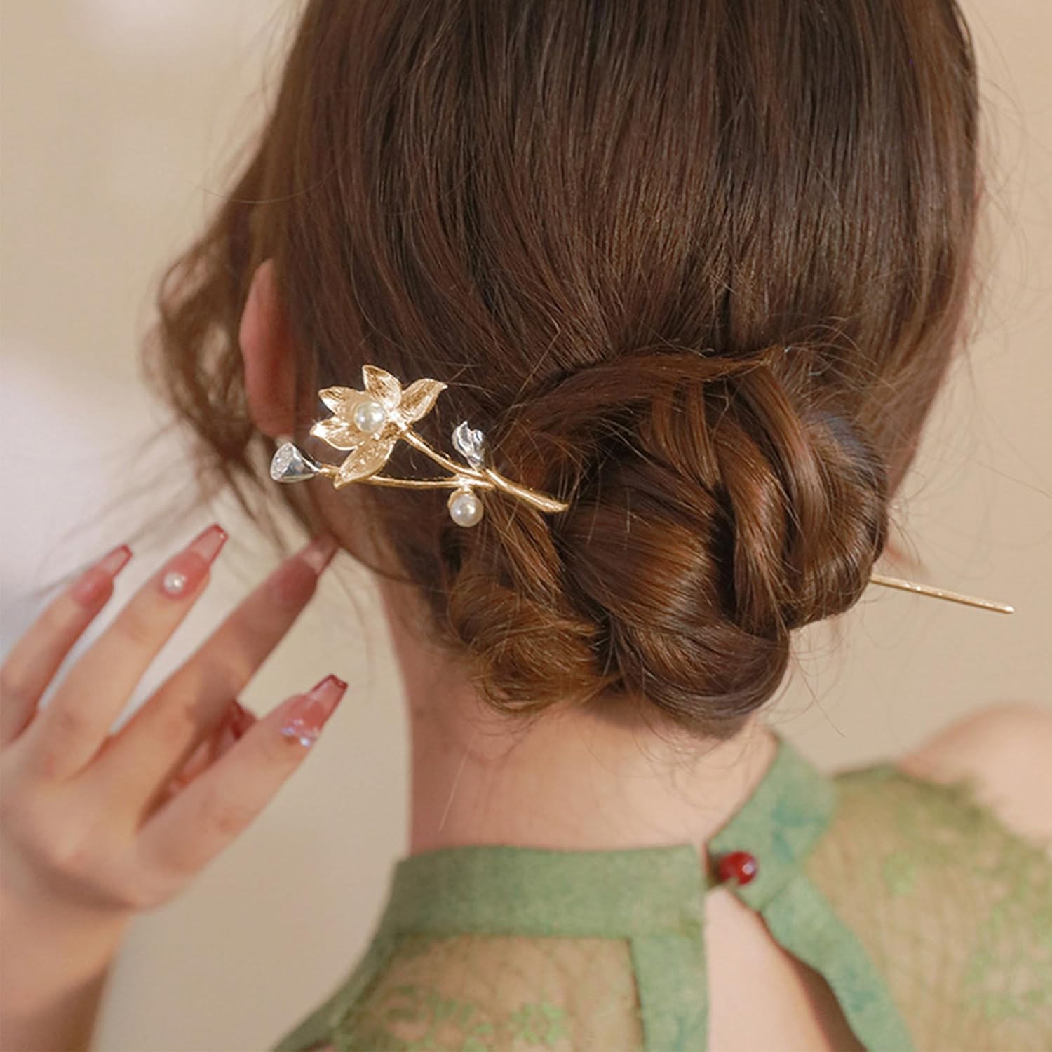 Palillos dorados para el cabello para mujer, palillos de pelo para cabello largo, elegante decoración de loto, ideales para impresionantes updos y