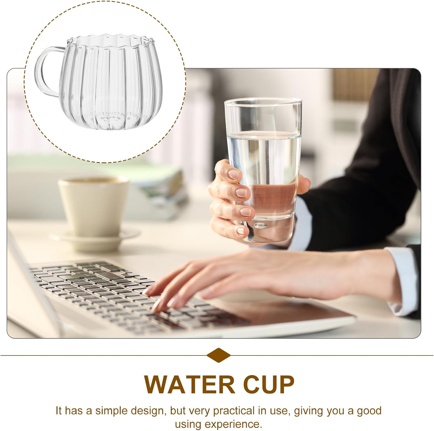 DOITOOL Tazas de calabaza de cristal, 2 unidades, tazas de cristal transparente, taza de café de oficina, taza de té transparente, tazas de vidrio
