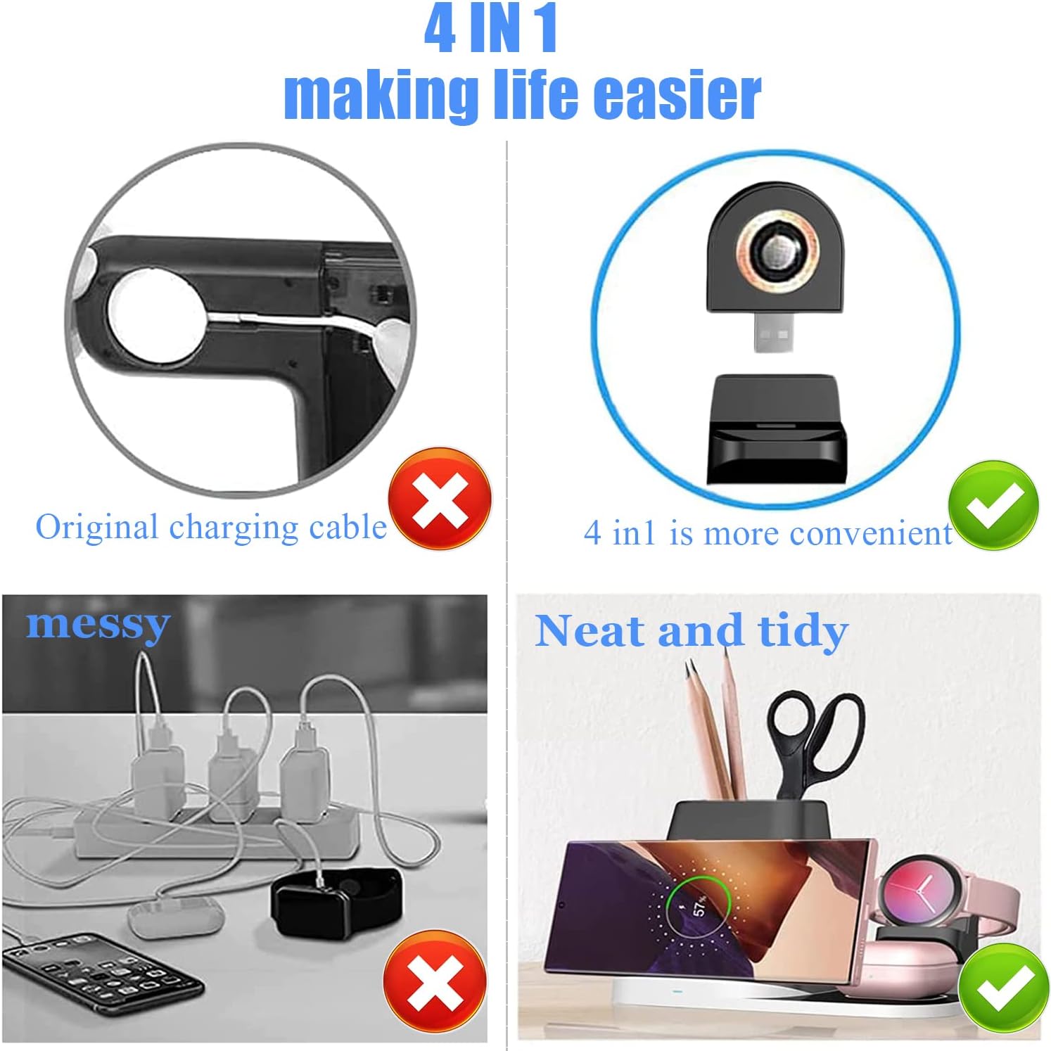 TOP SKY Estación de carga inalámbrica 4 en 1 con organizador de escritorio, cargador inalámbrico Qi compatible con iPhone 131211, iWatch 2 3 4 5 6