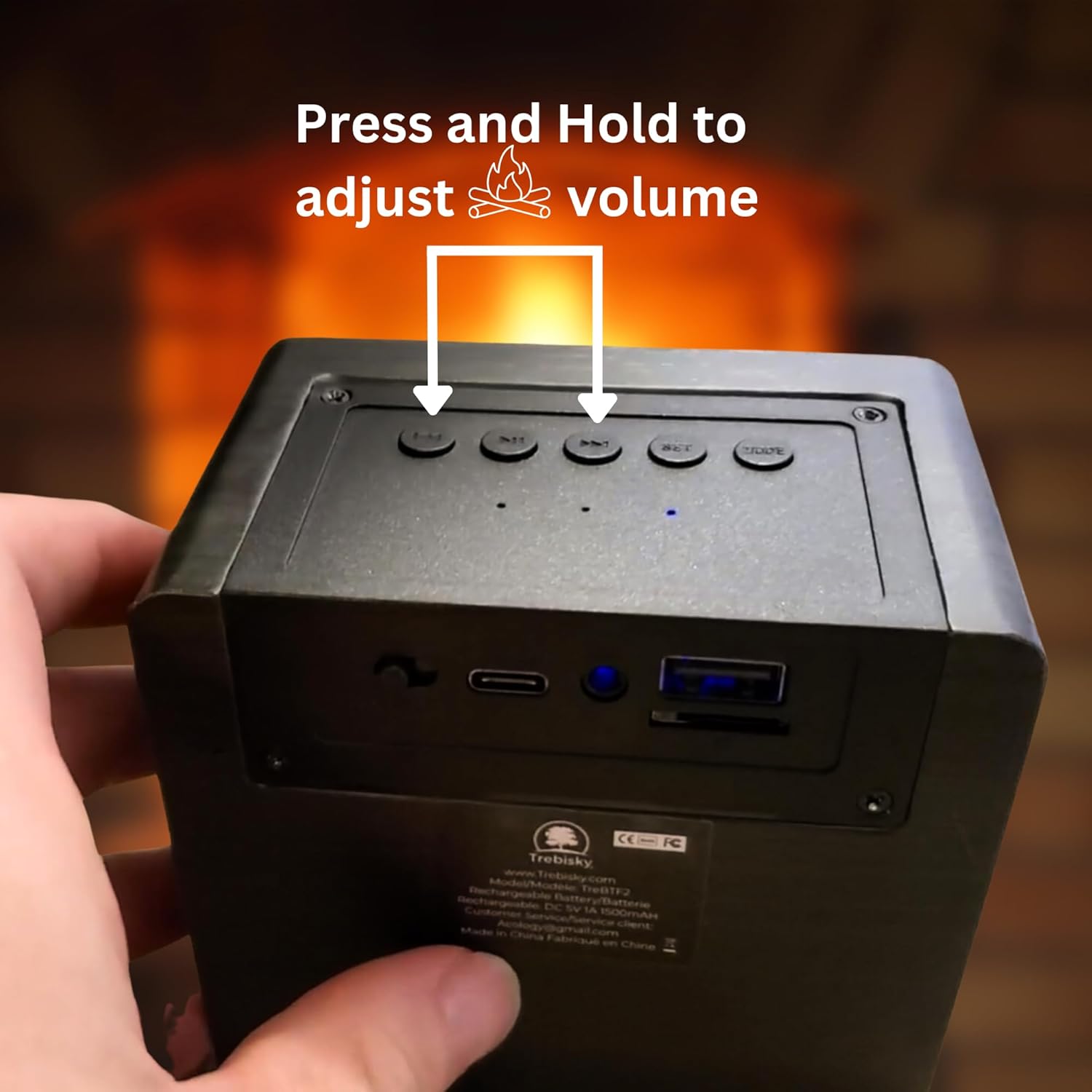 Sistema de sonido Fire Crackler Comfort Creador de efectos de sonido crujientes Altavoz Bluetooth portátil recargable para chimenea de gas