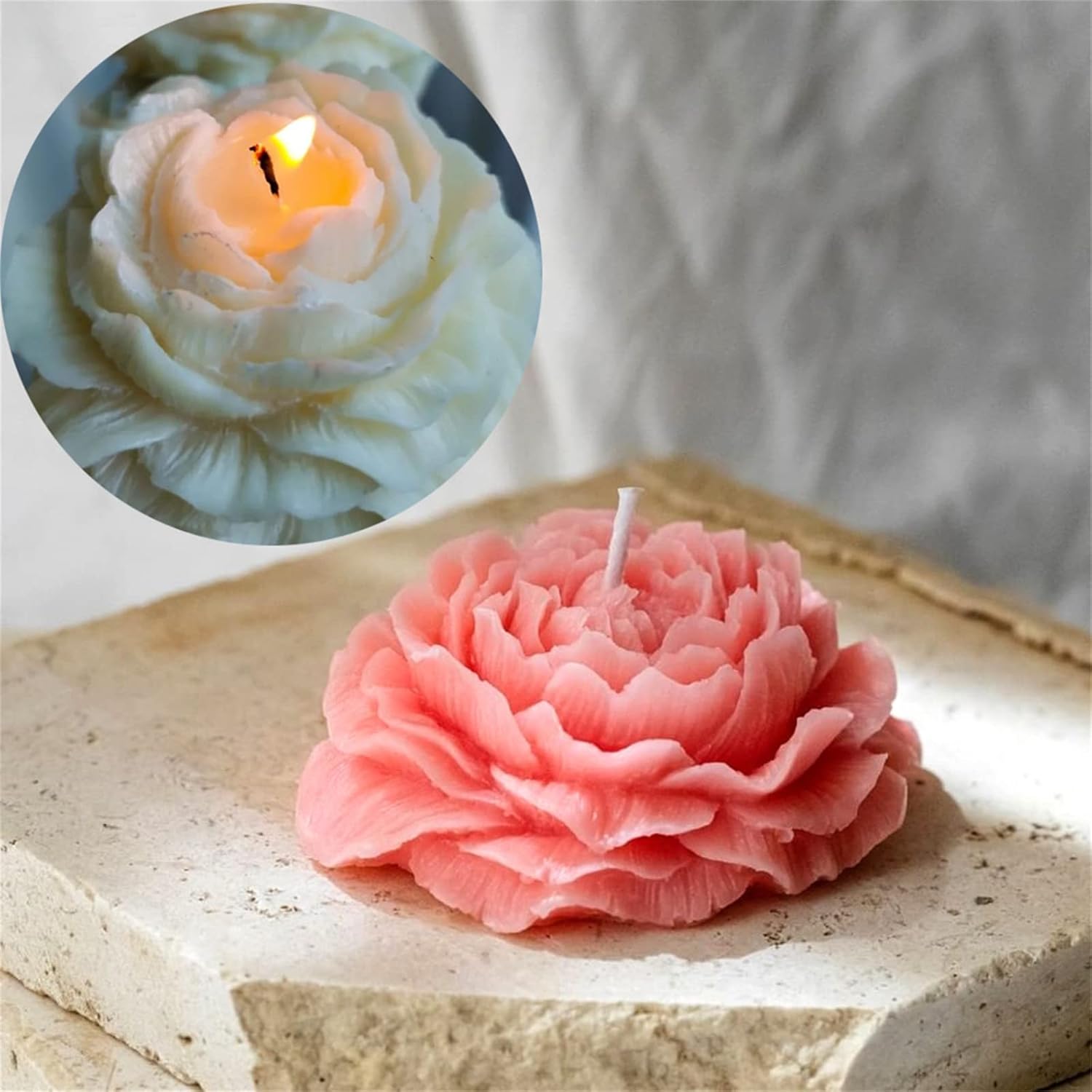 Molde de silicona para velas de flores de peonía, molde de jabón, fondant, chocolate, pastel, dulces, resina epoxi, yeso, arcilla, herramientas de