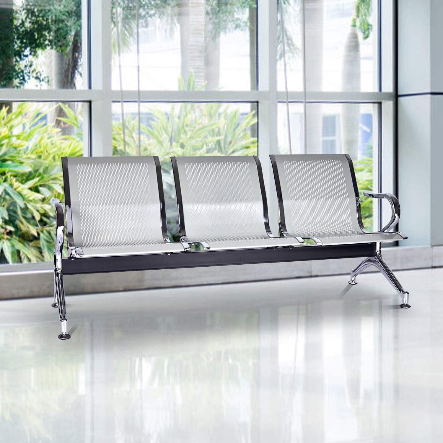 Kinsuite Sillas de sala de espera de 3 asientos, sillas de sala de espera con brazos, sillas de recepción de aeropuerto, banco de recepción, asiento