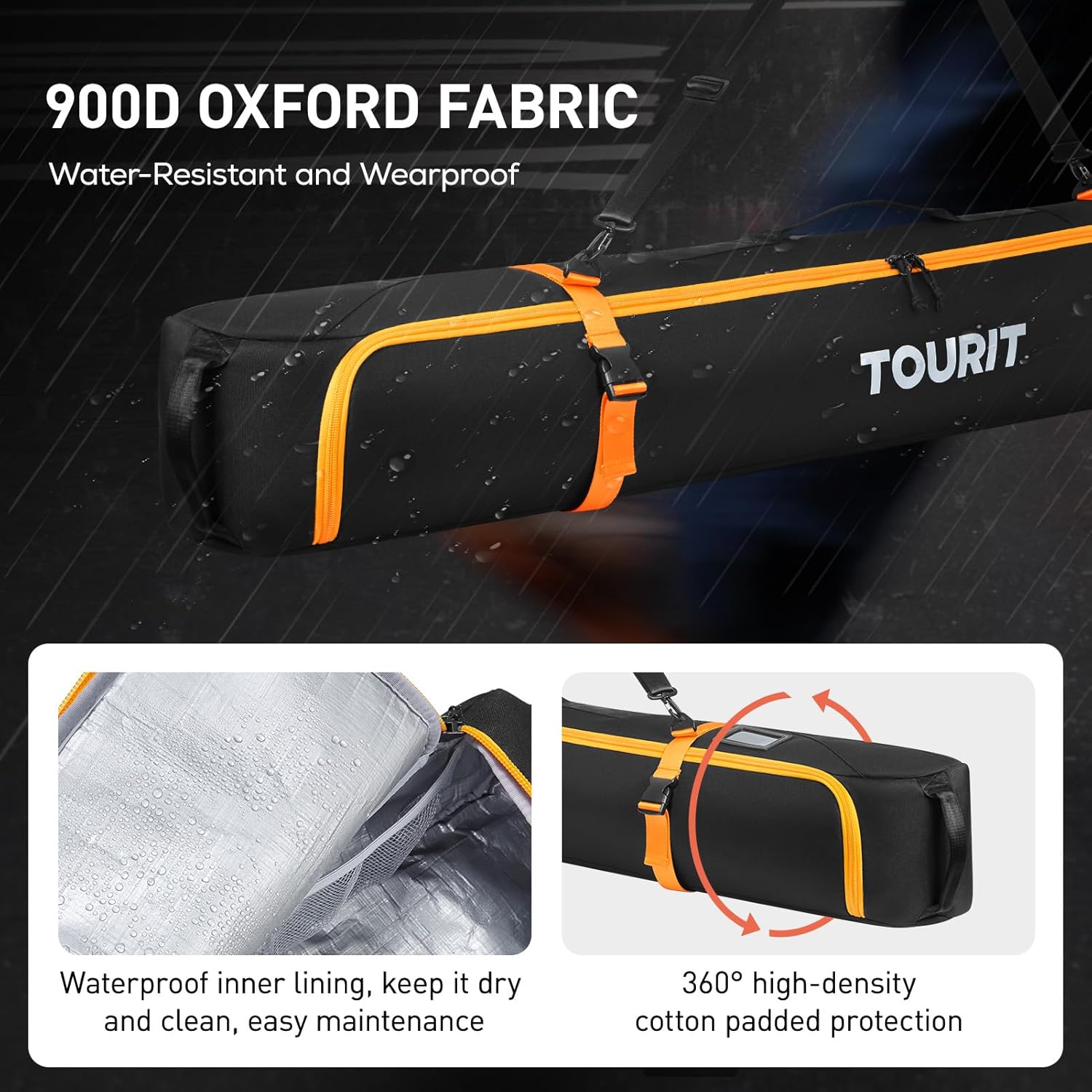 TOURIT Bolsa de esquí para viajes aéreos, protección totalmente acolchada de 360, Oxford 900D, resistente al agua, almacenamiento independiente para