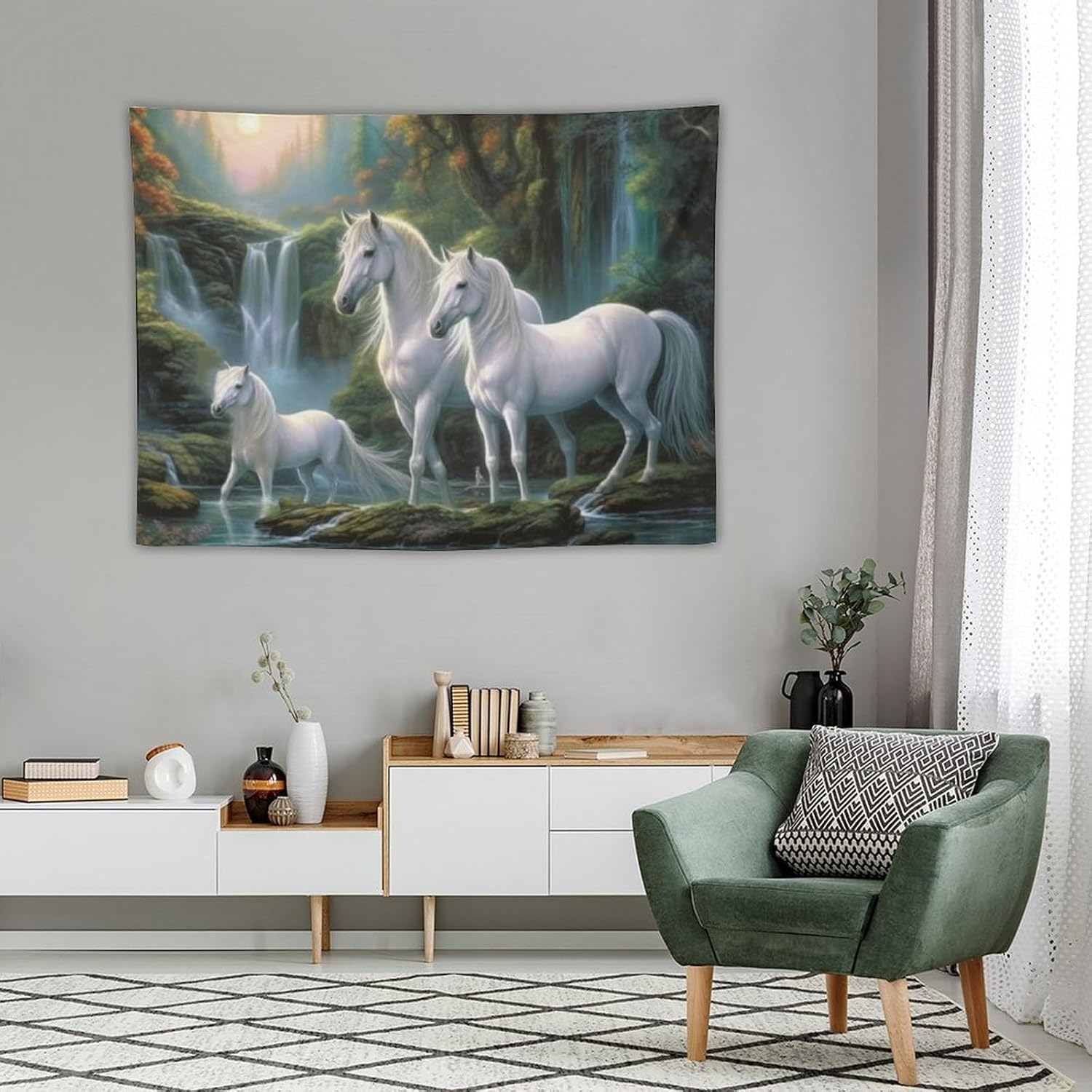 Tapiz para colgar en la pared, decoración de dormitorio, hogar, sala de estar, tapices artísticos para pared, animales, caballos, familia, lindo