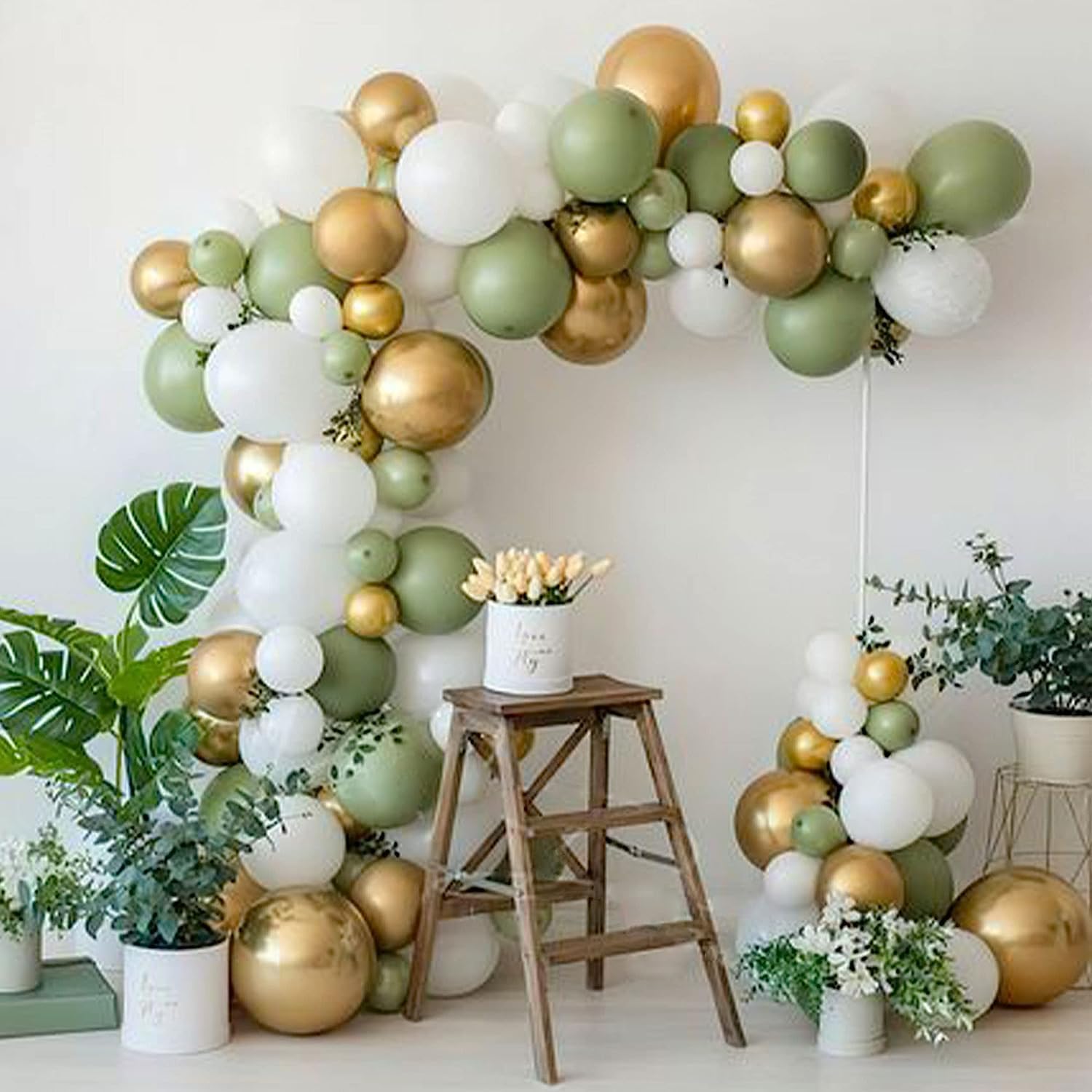 Globos de confeti dorado verde salvia, 52 piezas de guirnalda de globos verde salvia verde oliva para cumpleaños, baby shower, boda, despedida de