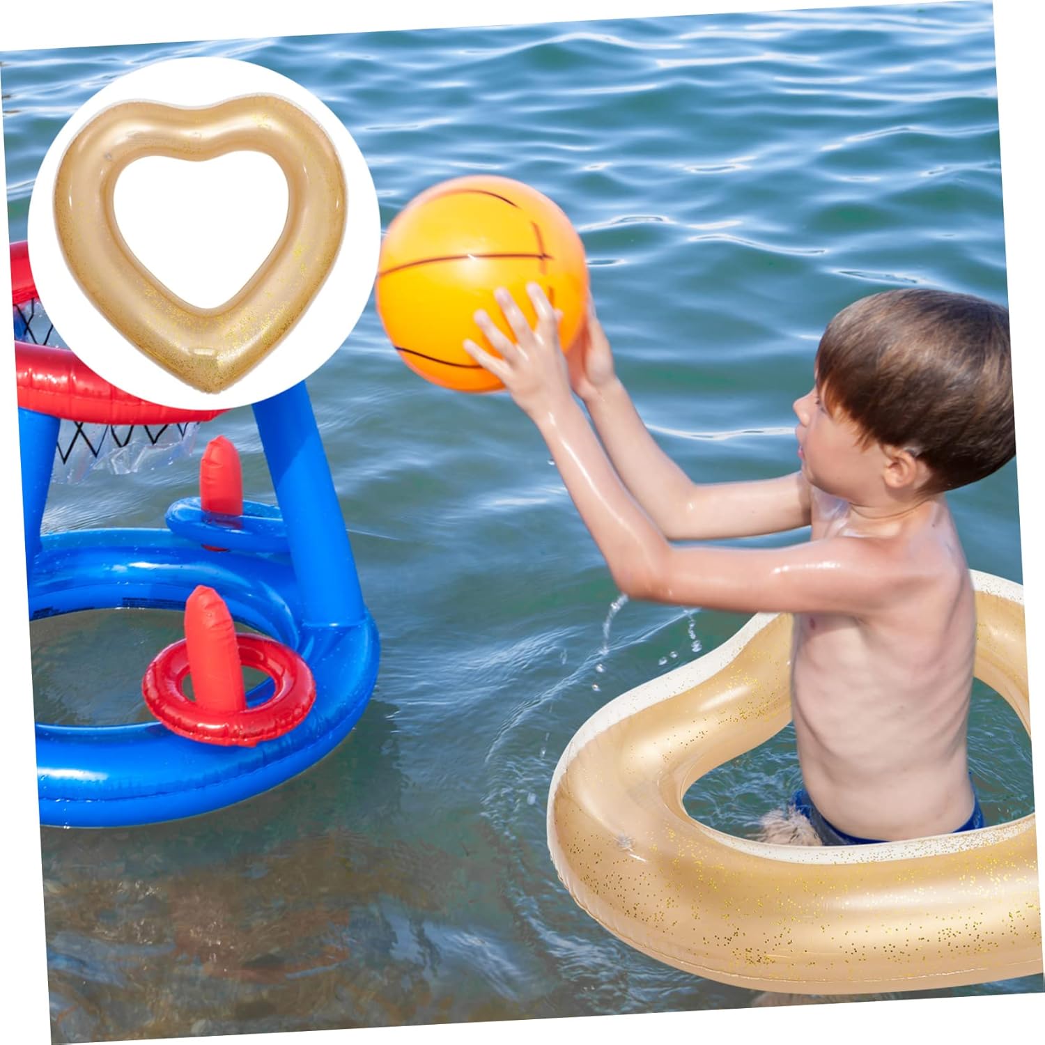 FELTECHELECTR Anillo de natación en forma de corazón Juguete de verano Kidcraft Playset Baby Summer Toys Kids Pool Kids Swim Ring Beach Party