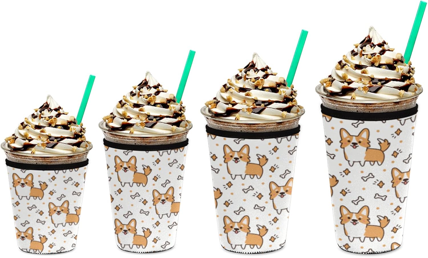 Funda de café helado, lindo perro corgi, diseño de estrella de hueso animal, reutilizable, de neopreno, aislante, para bebidas frías, bebidas, 32
