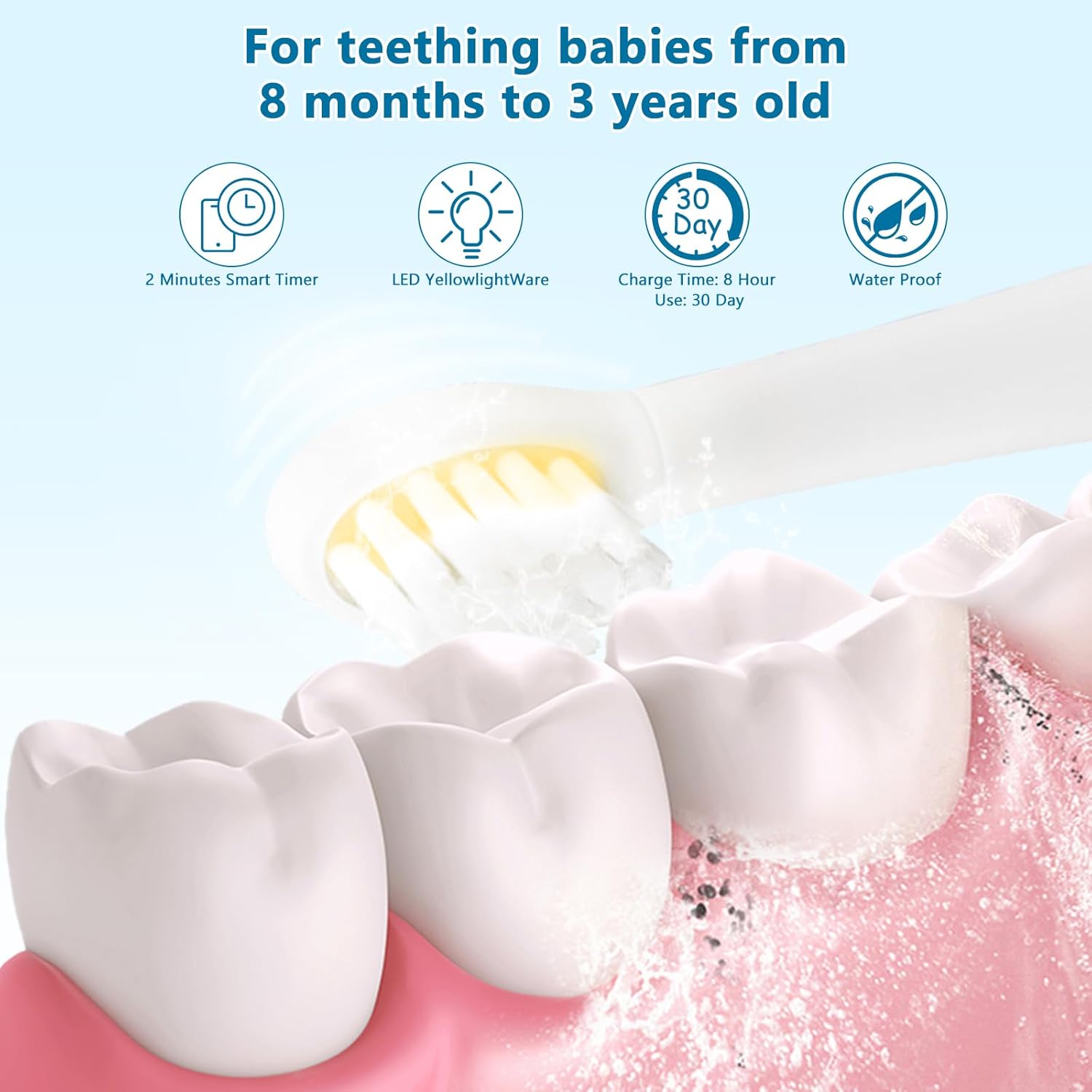 Cepillos de dientes eléctricos para niños con luz LED de registro, cepillo de dientes eléctrico para niños, carga inalámbrica, mango de silicona, 4