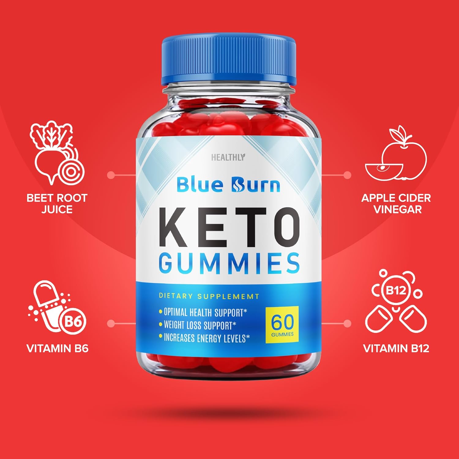 Blue Burn – Gomitas Keto  Fórmula oficial, veganas  BlueBurn Keto Acv Gomitas de sidra de pérdida de peso con vinagre de sidra de manzana, 1000 mg,