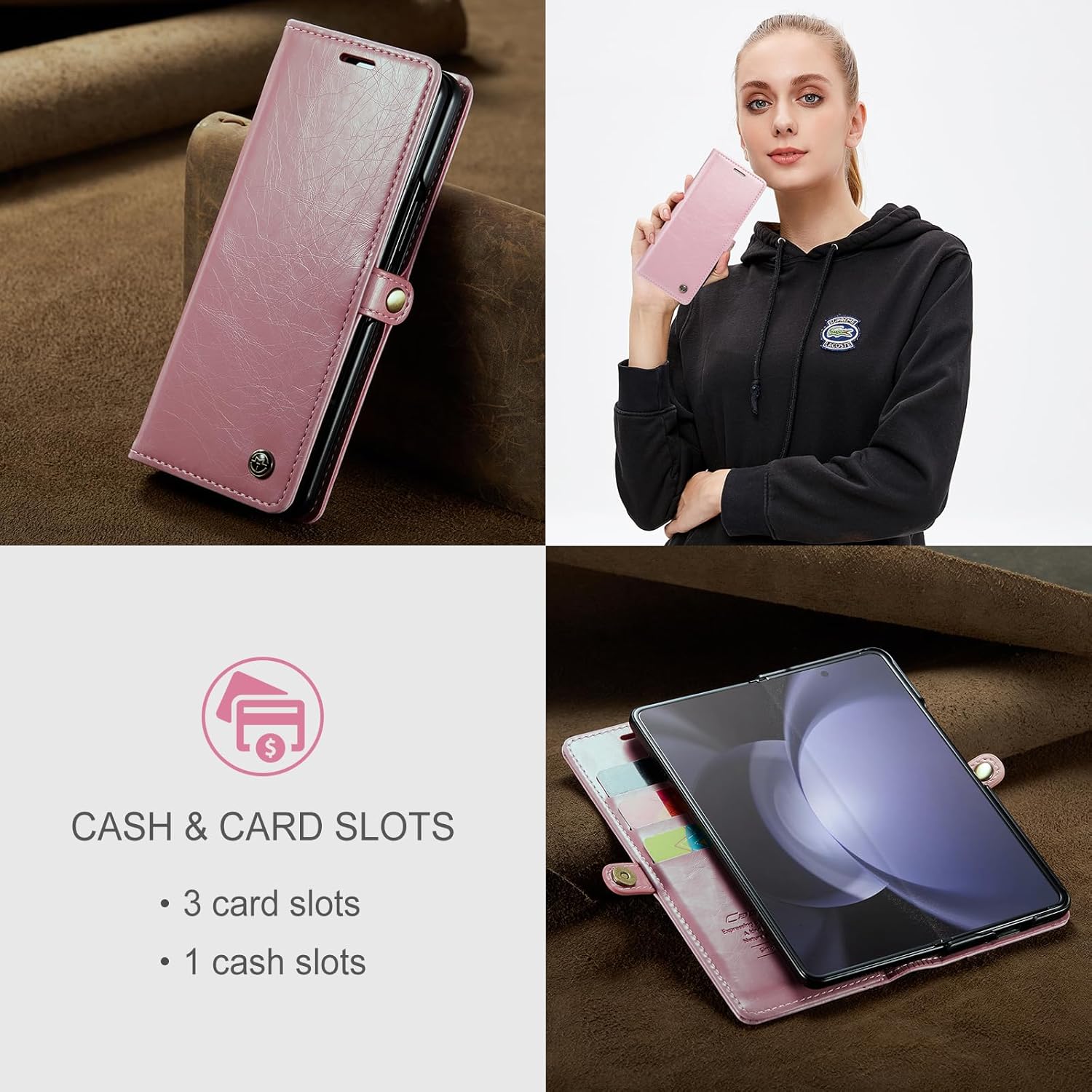 Hongxinyu Funda tipo cartera para Samsung Galaxy Z Fold5 2023, protección magnética, de piel sintética, con tarjetero, ranura para efectivo, bloqueo