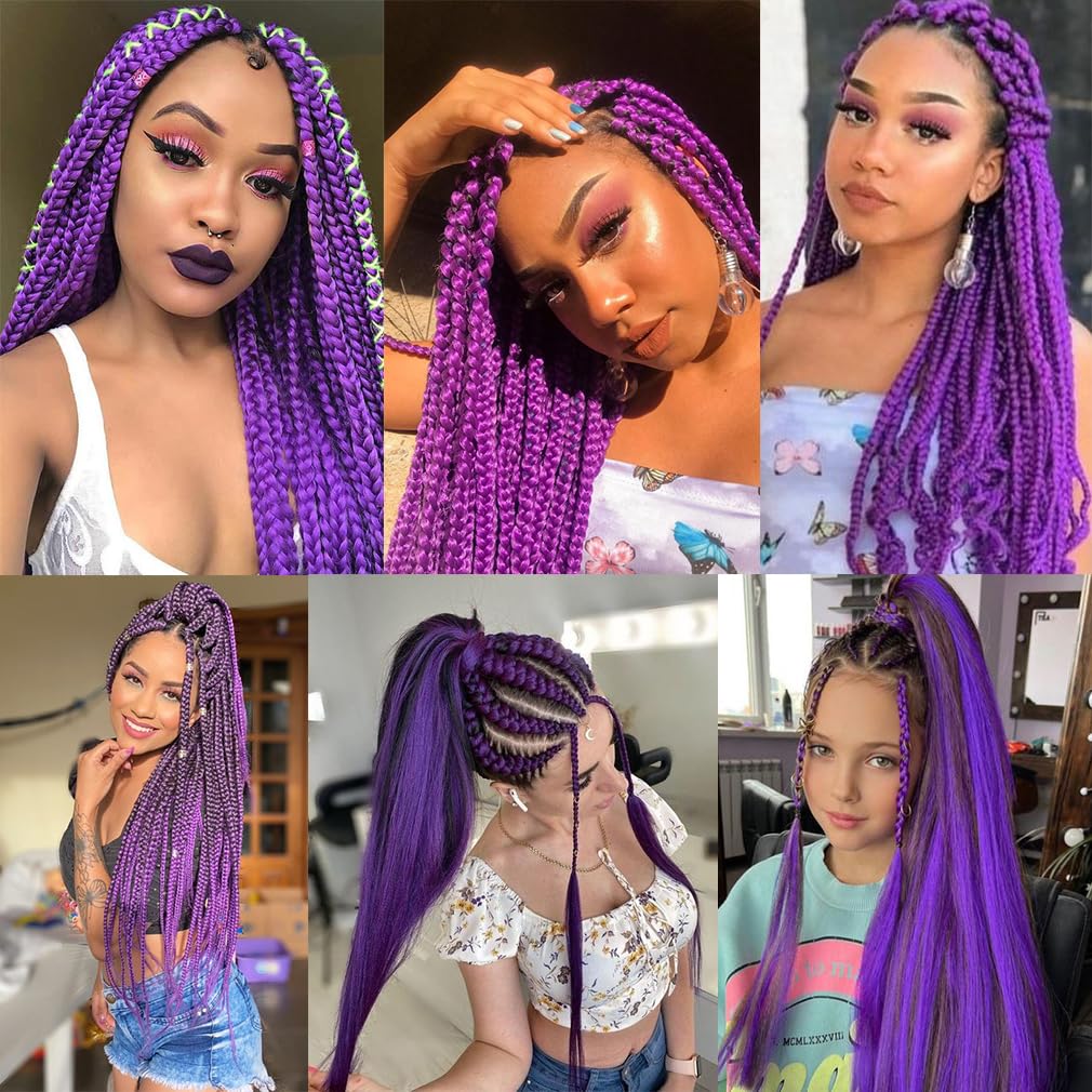 Extensiones de cabello trenzado preestirado morado de 26 pulgadas, paquete de 3 paquetes de extensiones de cabello sintético Yaki texturizado de