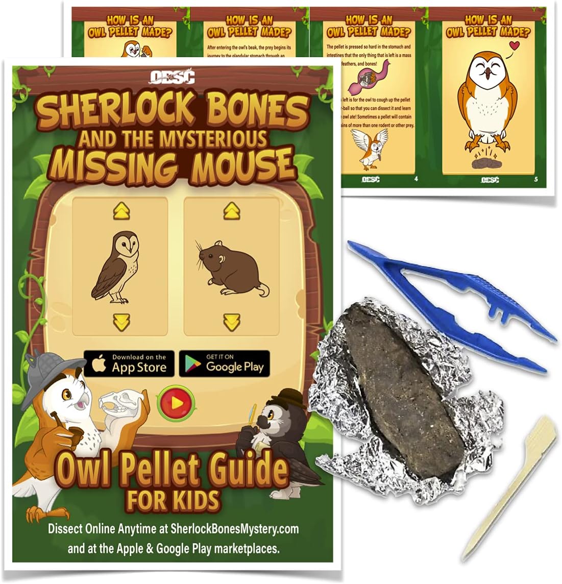 1 paquete Sherlock Bones Owl Pellet Kit + Herramientas + Guía
