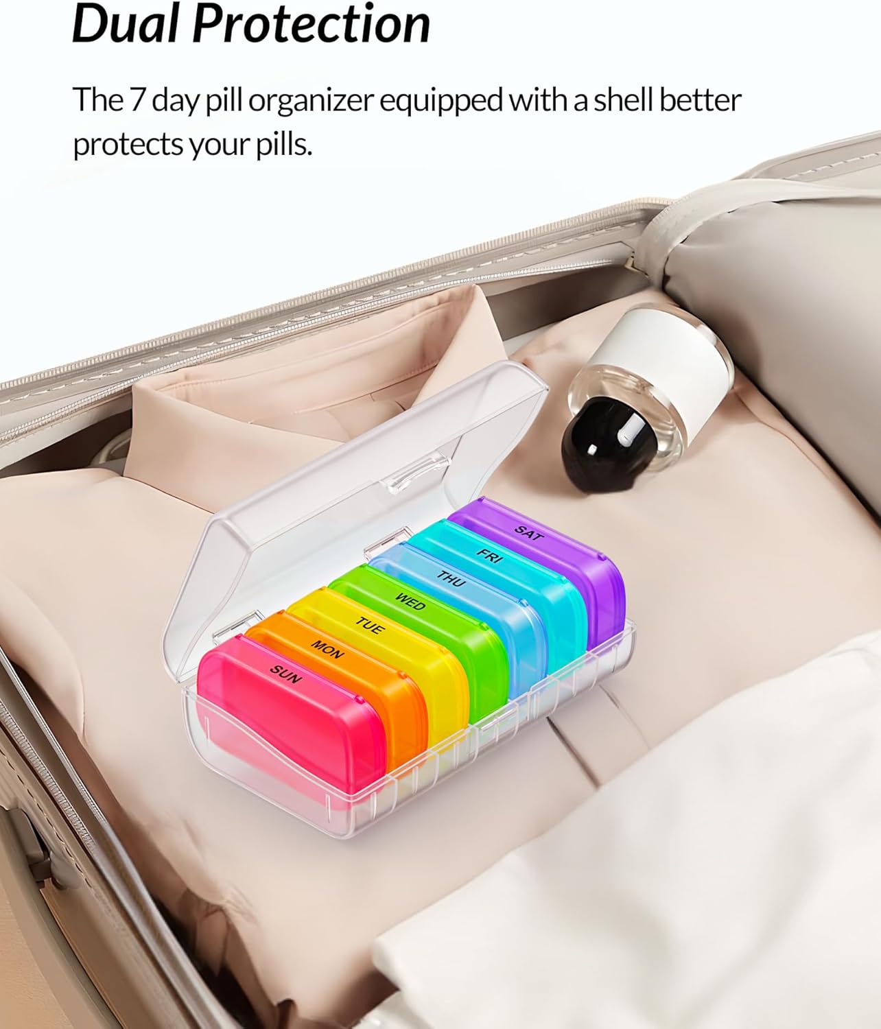 ZIKEE Paquete de 7 pastilleros extra grande, pastillero portátil para 7 días para bolsillo, bolso, pastillero semanal con diseño de doble