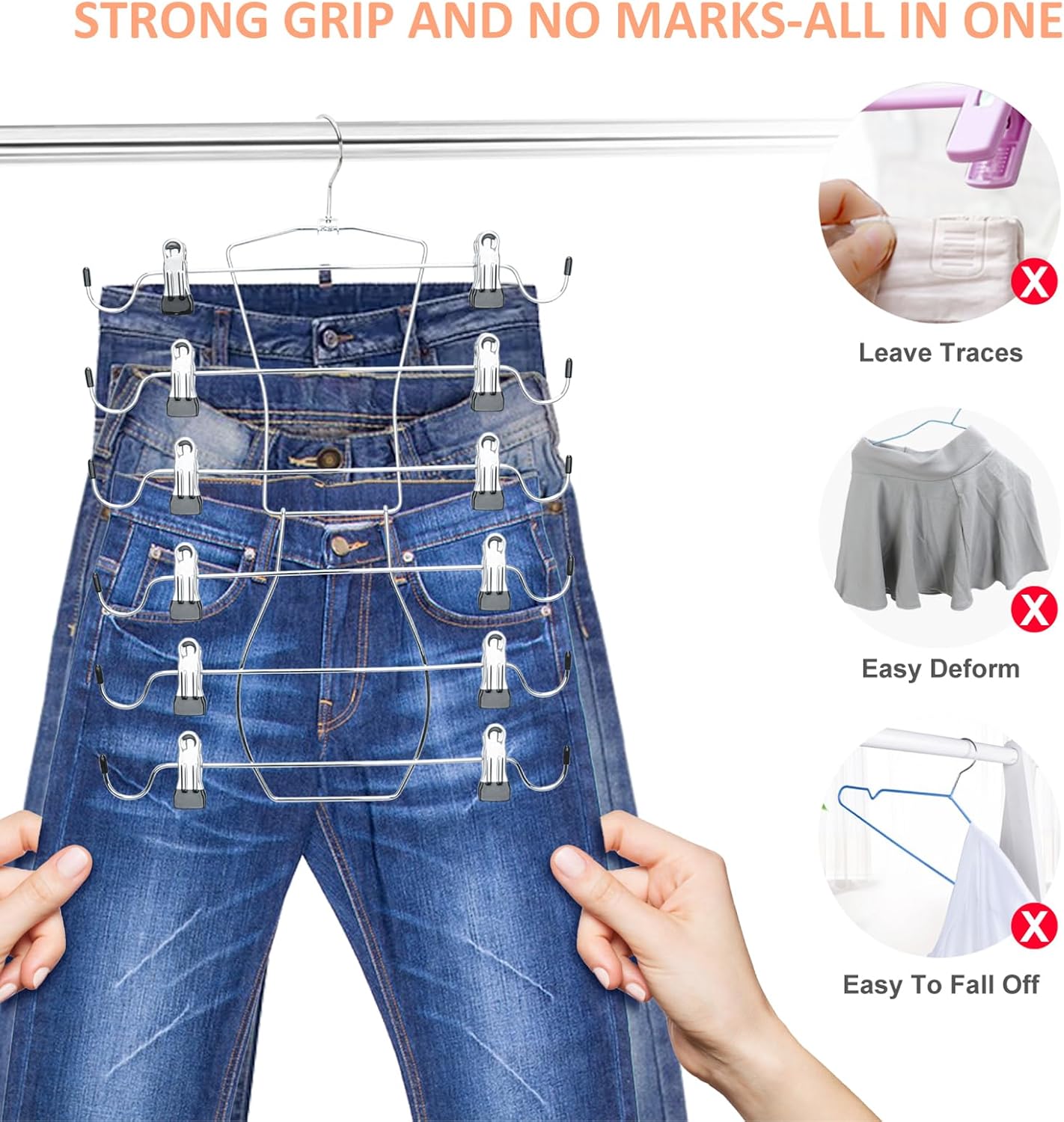 Fkamz Paquete de 3 perchas para pantalones de 6 niveles que ahorran espacio, perchas para faldas, organizadores de armario y almacenamiento con