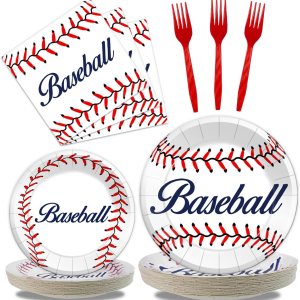 Kepeel Juego de 96 piezas de decoración de fiesta de béisbol, platos de papel para fiesta de béisbol, servilletas, suministros de béisbol de Kepeel Juego de 96 piezas de decoración de fiesta de béisbol, platos de papel para fiesta de béisbol, servilletas, suministros de béisbol de