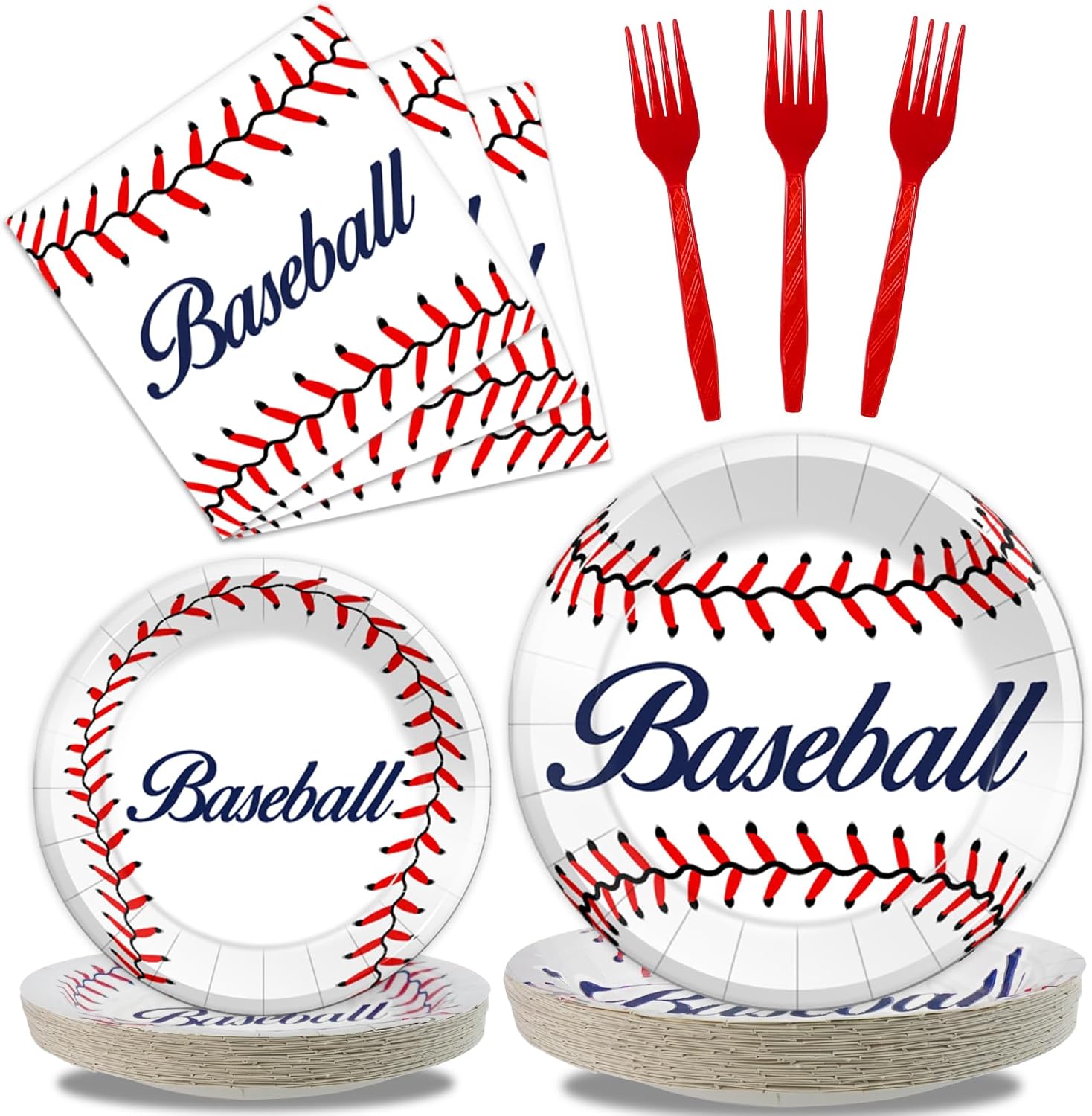 Kepeel Juego de 96 piezas de decoración de fiesta de béisbol, platos de papel para fiesta de béisbol, servilletas, suministros de béisbol de
