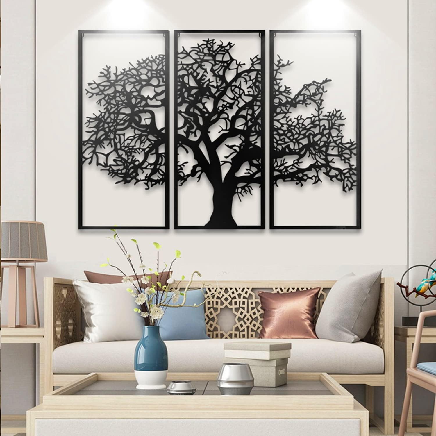 Arte de pared de metal con árbol de la vida, esculturas de pared colgantes de árbol genealógico, perfecto para decoración del hogar, decoración de