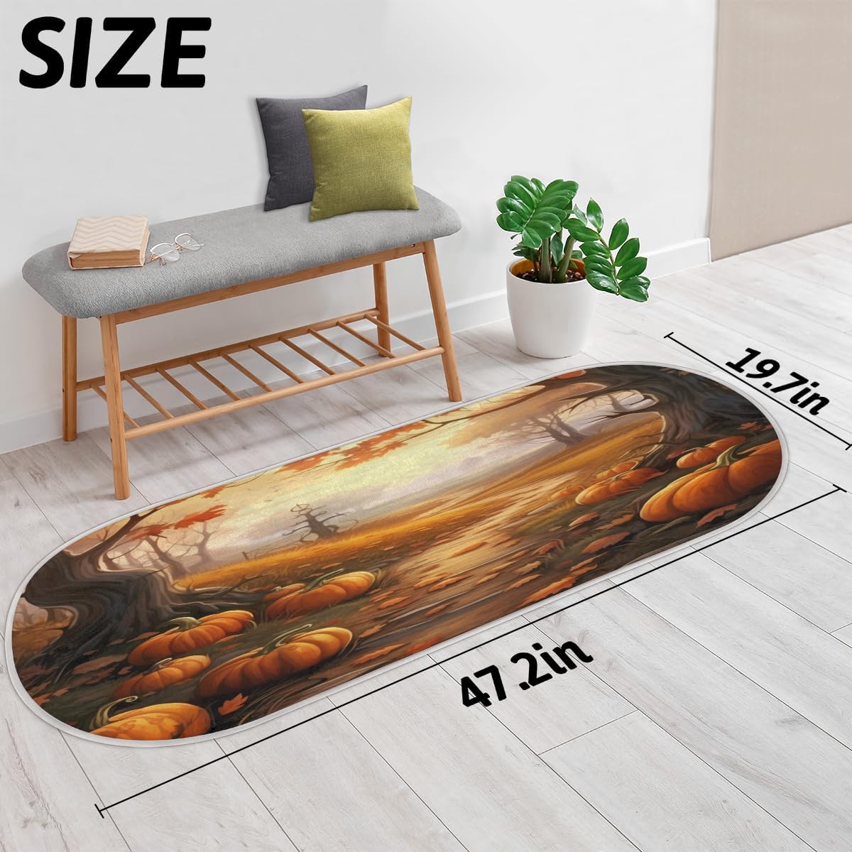 cfpolar Pumpkins Fall Maple Leaves Bathroom Rugs Non-Slip Bath Rug Microfiber Bath Mat Absorbent Kitchen Mats and Rugs Machine Washable Oval Plush