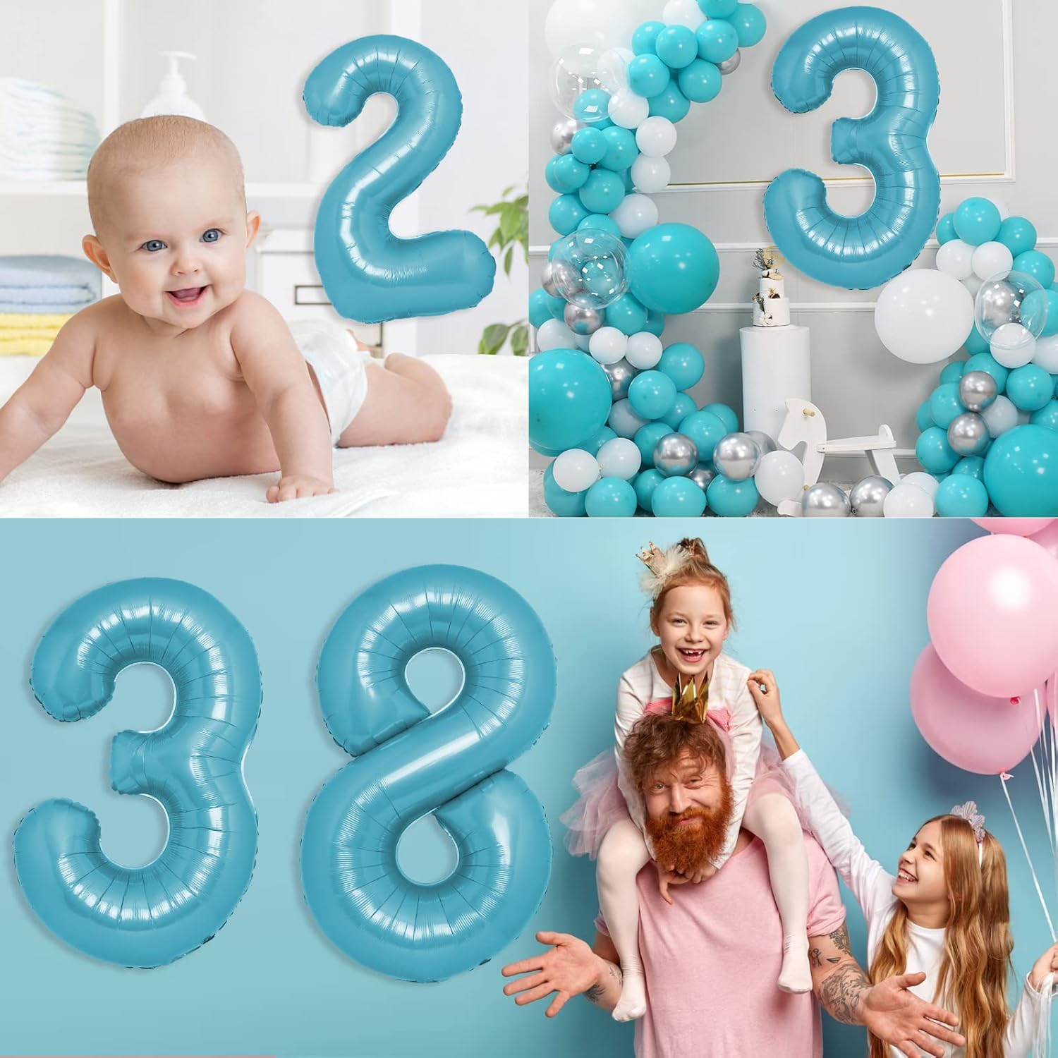 Globo gigante de 40 pulgadas color azul macarrón con el número 8, globos de aluminio de aluminio de Mylar con helio para fiestas de cumpleaños,