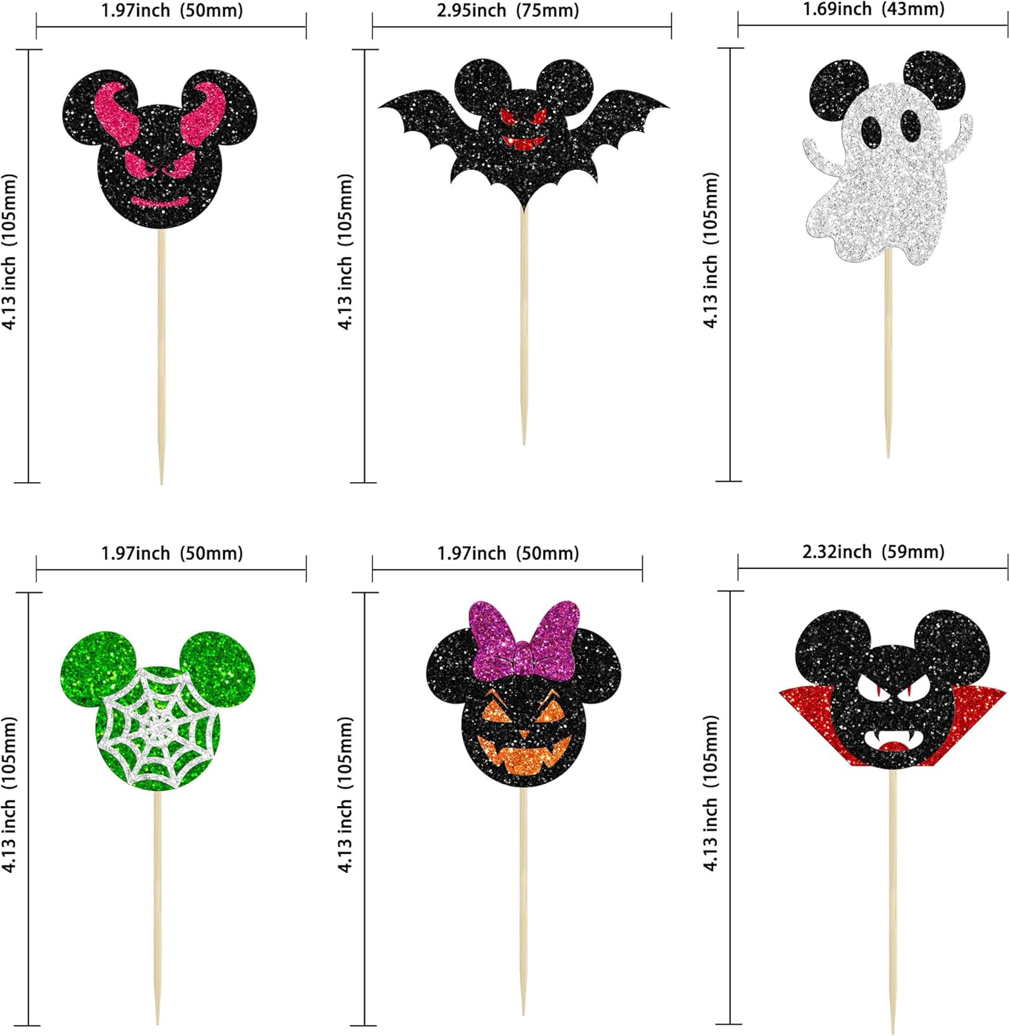 24 piezas inspiradas en mini ratones para cupcakes de Halloween con purpurina para cupcakes de Halloween, murciélagos, calabaza, fantasma,