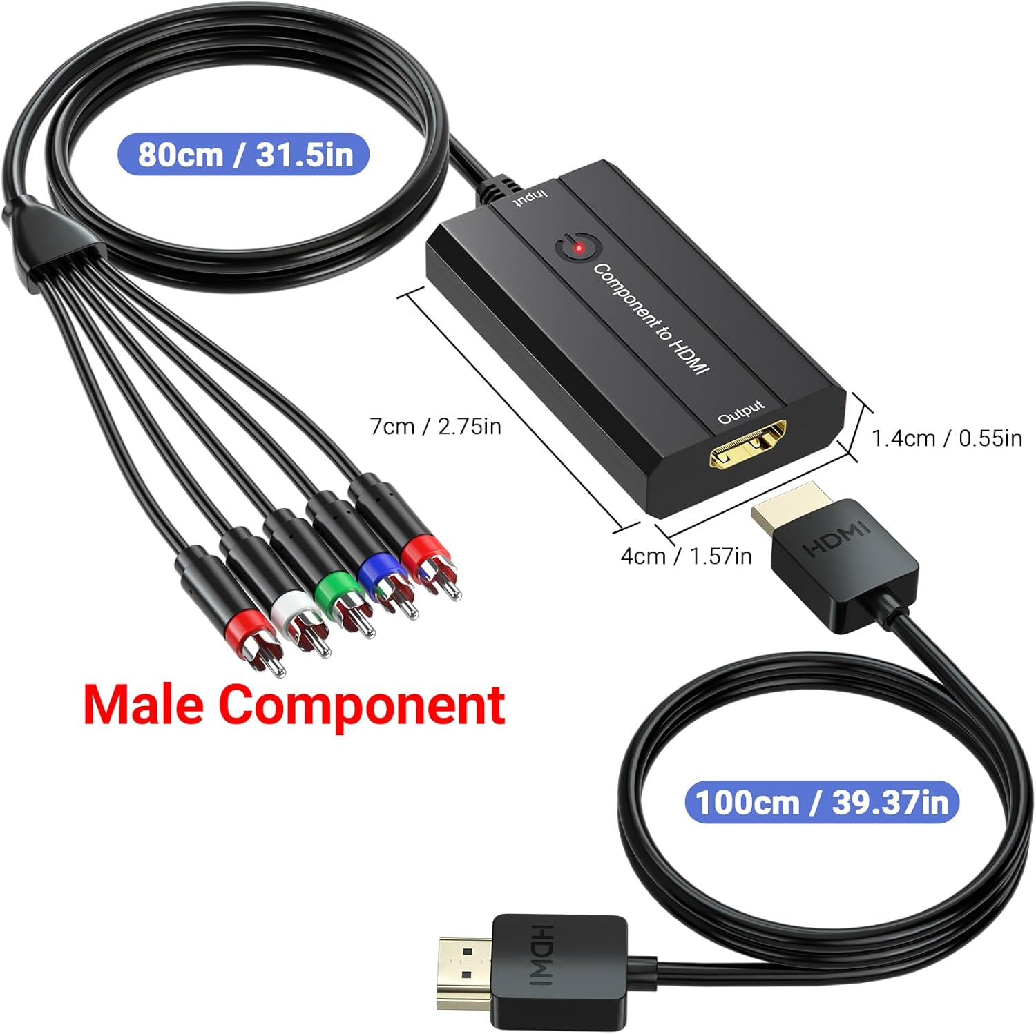Convertidor de componente macho a HDMI para DVDSTBVHS con componente hembra para mostrar en televisores de alta definición (no para juegos PS1 de