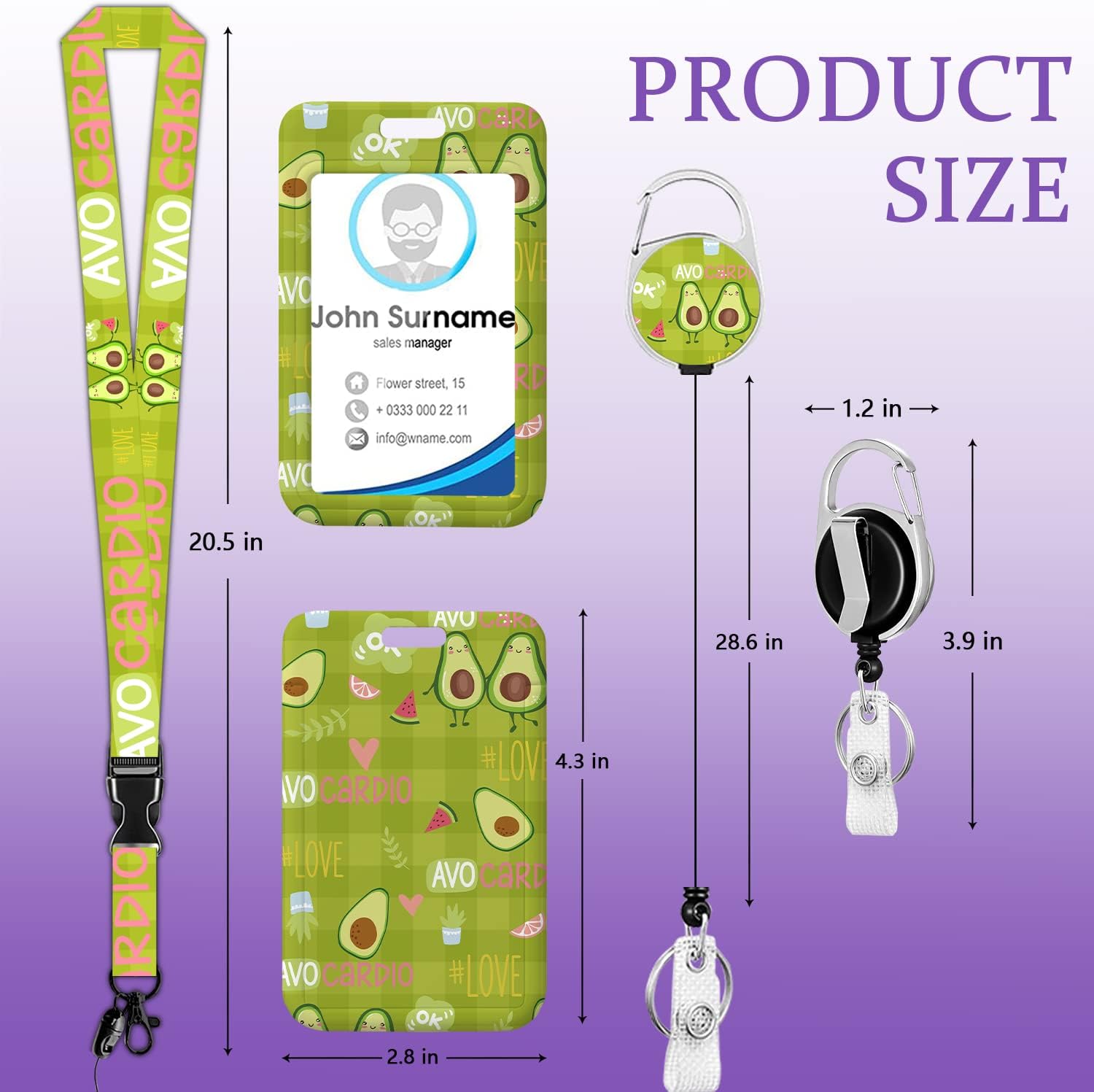 Soporte para tarjetas de identificación con cordón, bonitos cordones de aguacate para insignias de identificación, soporte retráctil para tarjetas