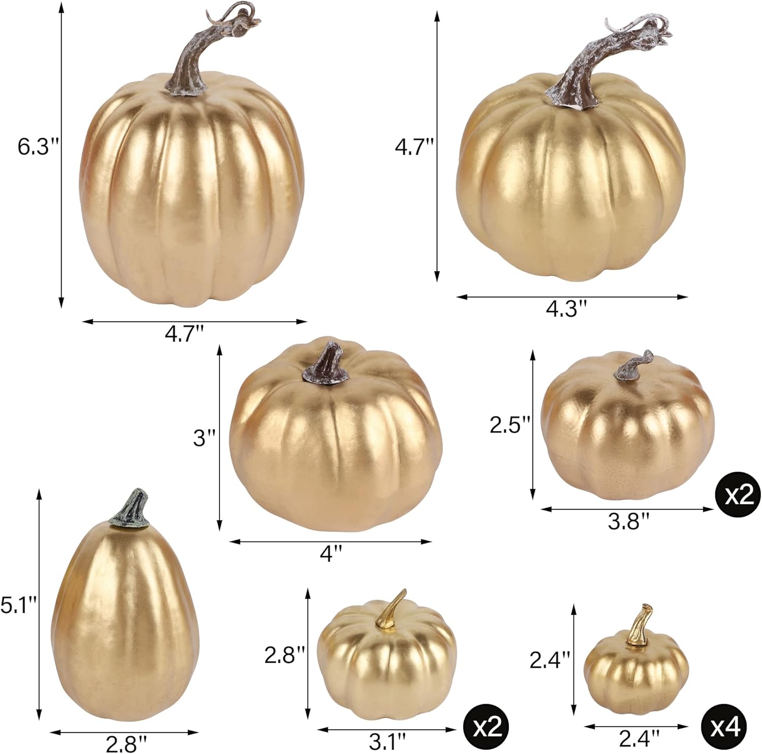 winemana 12 calabazas artificiales de varios tamaños, calabazas doradas, decoración de otoño, calabazas falsas, decoraciones de otoño para el hogar,