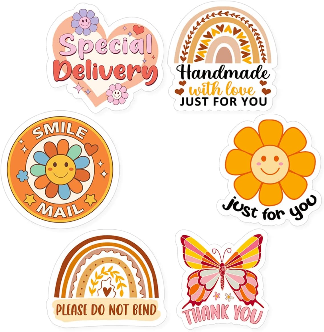 Calcomanías de agradecimiento para pequeñas empresas, diseño bohemio, diseño bohemio, diseño de mariposas y arcoíris, calcomanías de agradecimiento