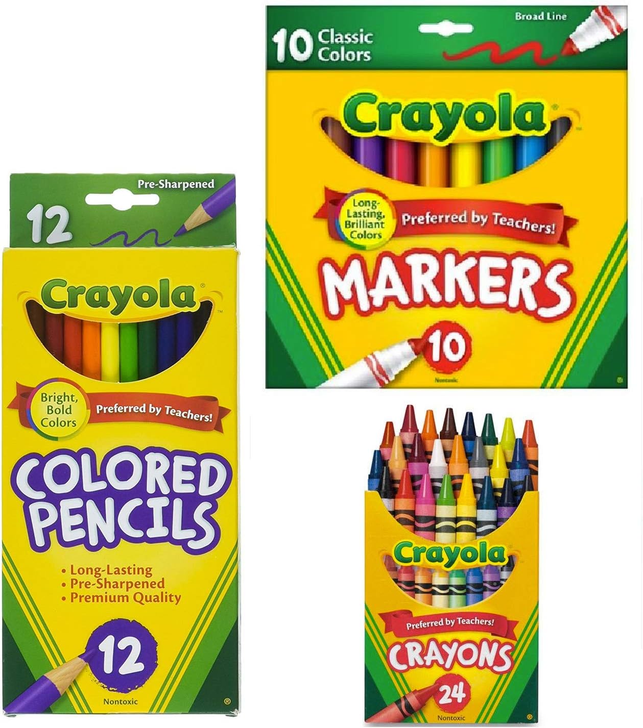 Paquete básico de regreso a la escuela de Crayola  5 artículos  Crayola Crayons, Crayola Markers, Crayola lápices de colores, barras de pegamento