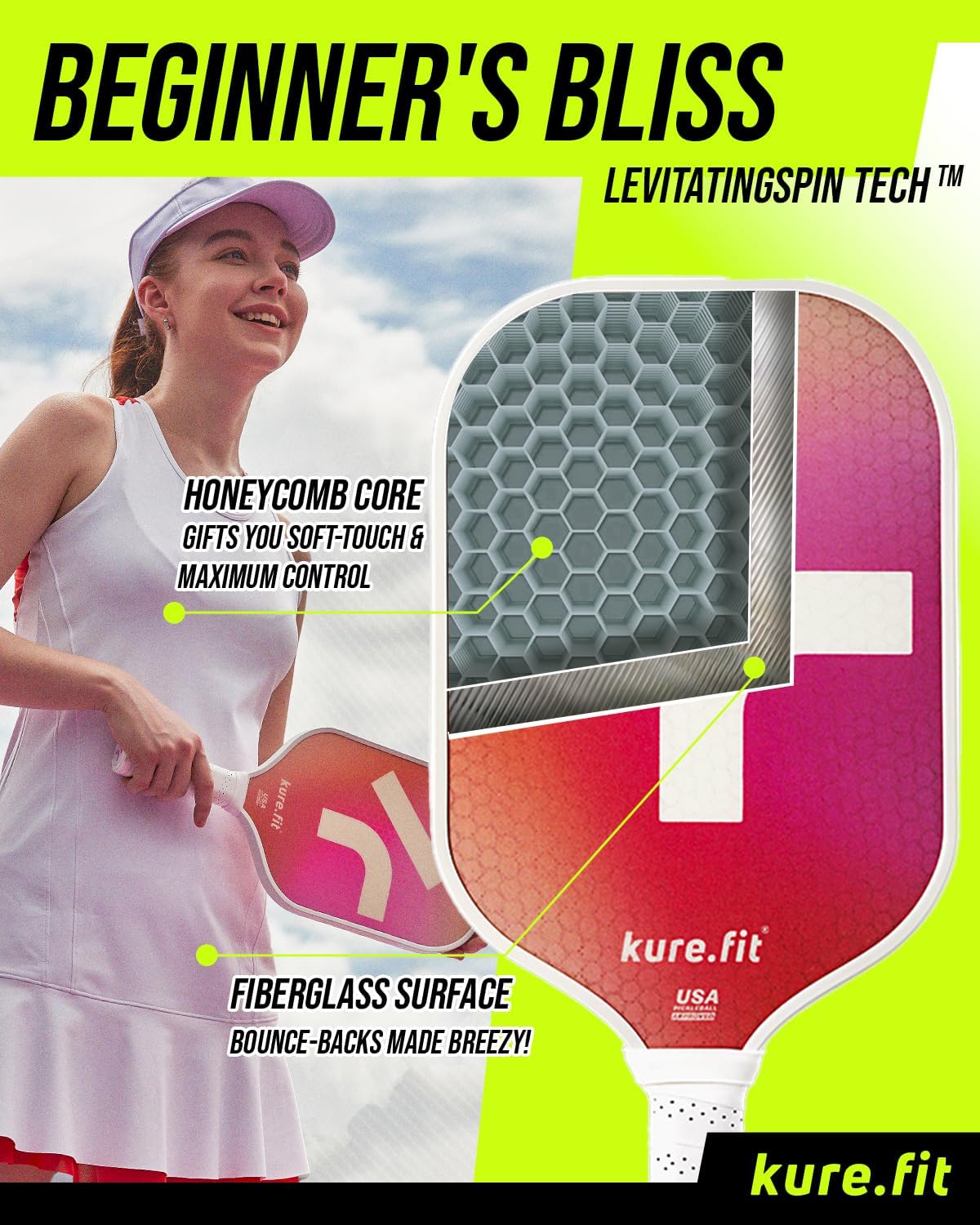 kure.fit Juego de paletas de pickleball, aprobado por USAPA, 4 bolas, almohadilla de entrenamiento, video tutorial de práctica, ligero, fácil