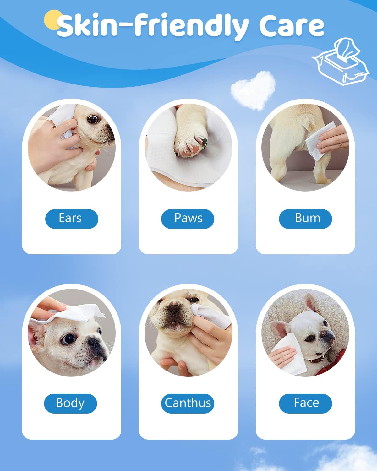 Pawaboo Toallitas para perros para patas y traseros, toallitas hipoalergénicas sin perfume para perros y gatos, toallitas suaves y gruesas para
